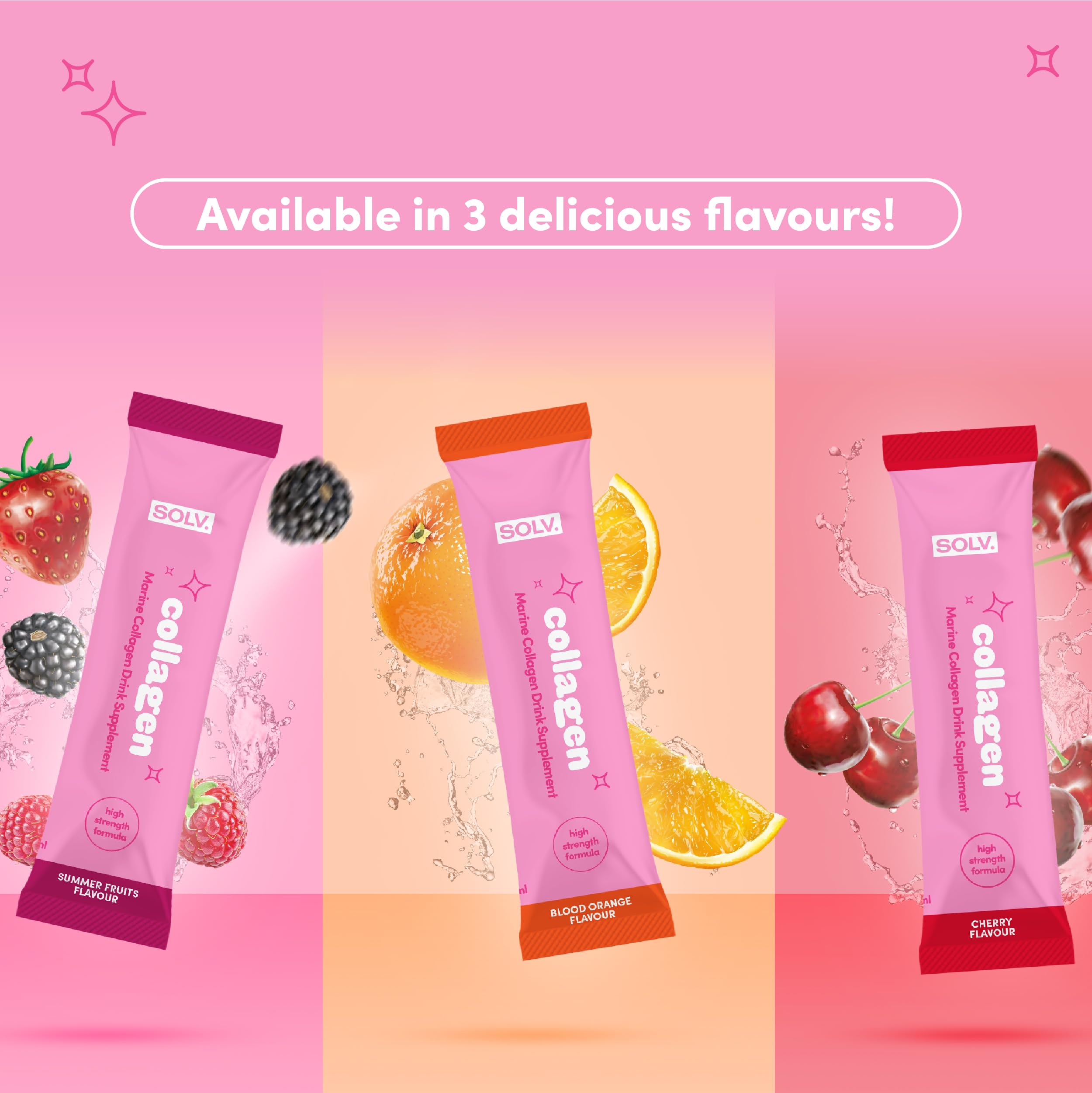 Solv Liquid 8000mg Marine Collagen Peptide Beauty Supplement Gel 14x15ml Sachets High Strength Great Tasting VIT C Biotin