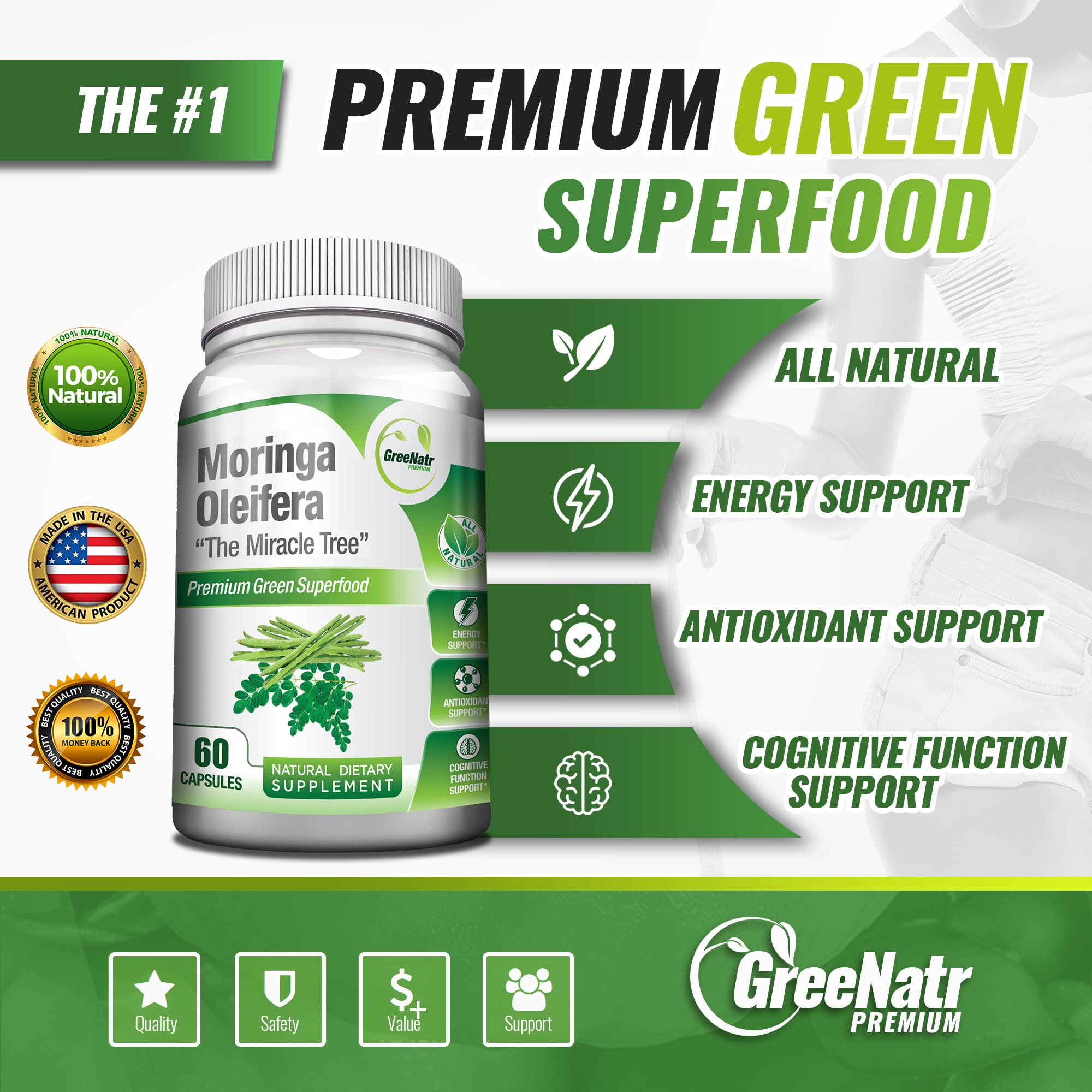 GreeNatr Pure Moringa Oleifera for Mood Enhancement Plus Menopause Support Complex for Hot Flashes