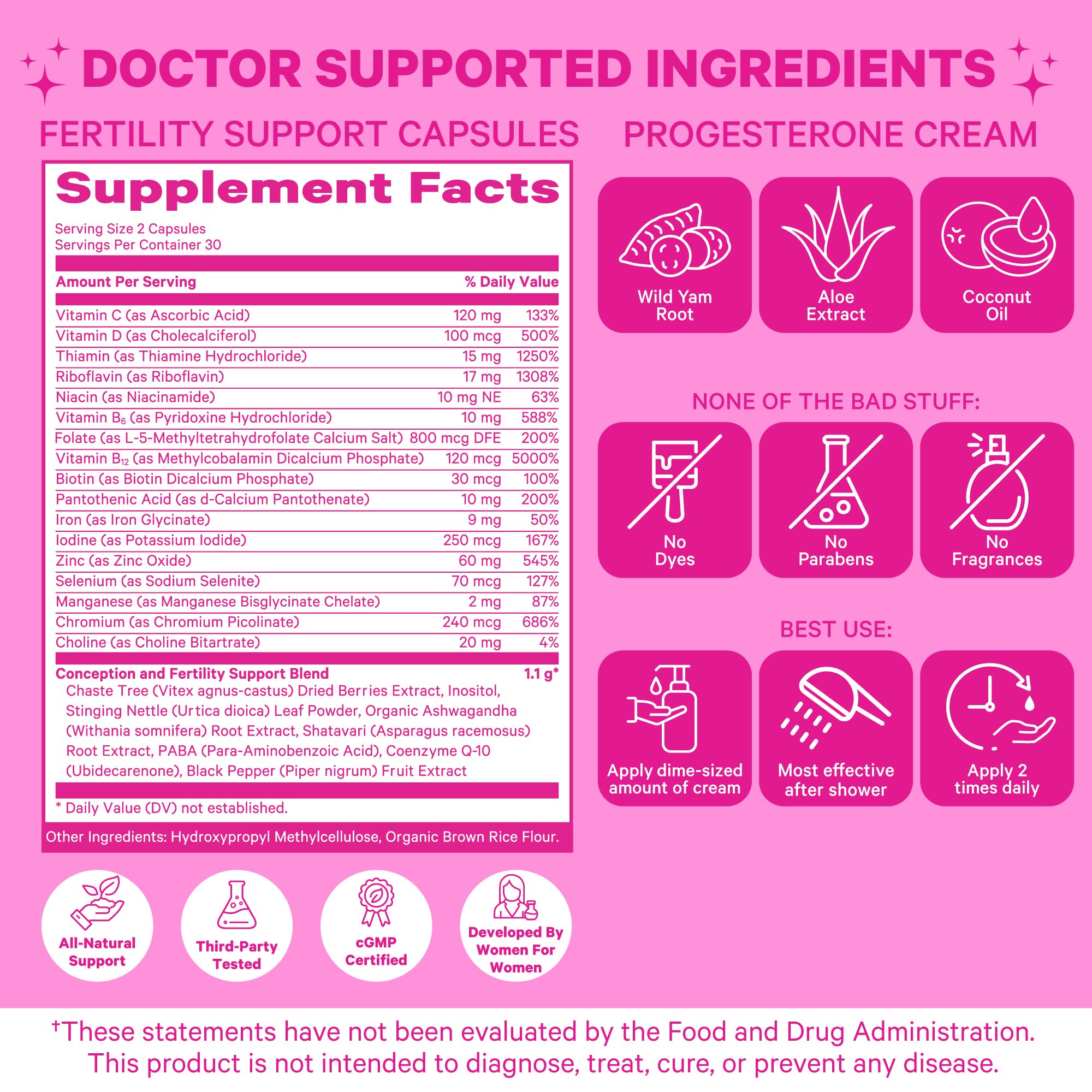 Pink Stork Fertility Supplements for Women and Progesterone Cream