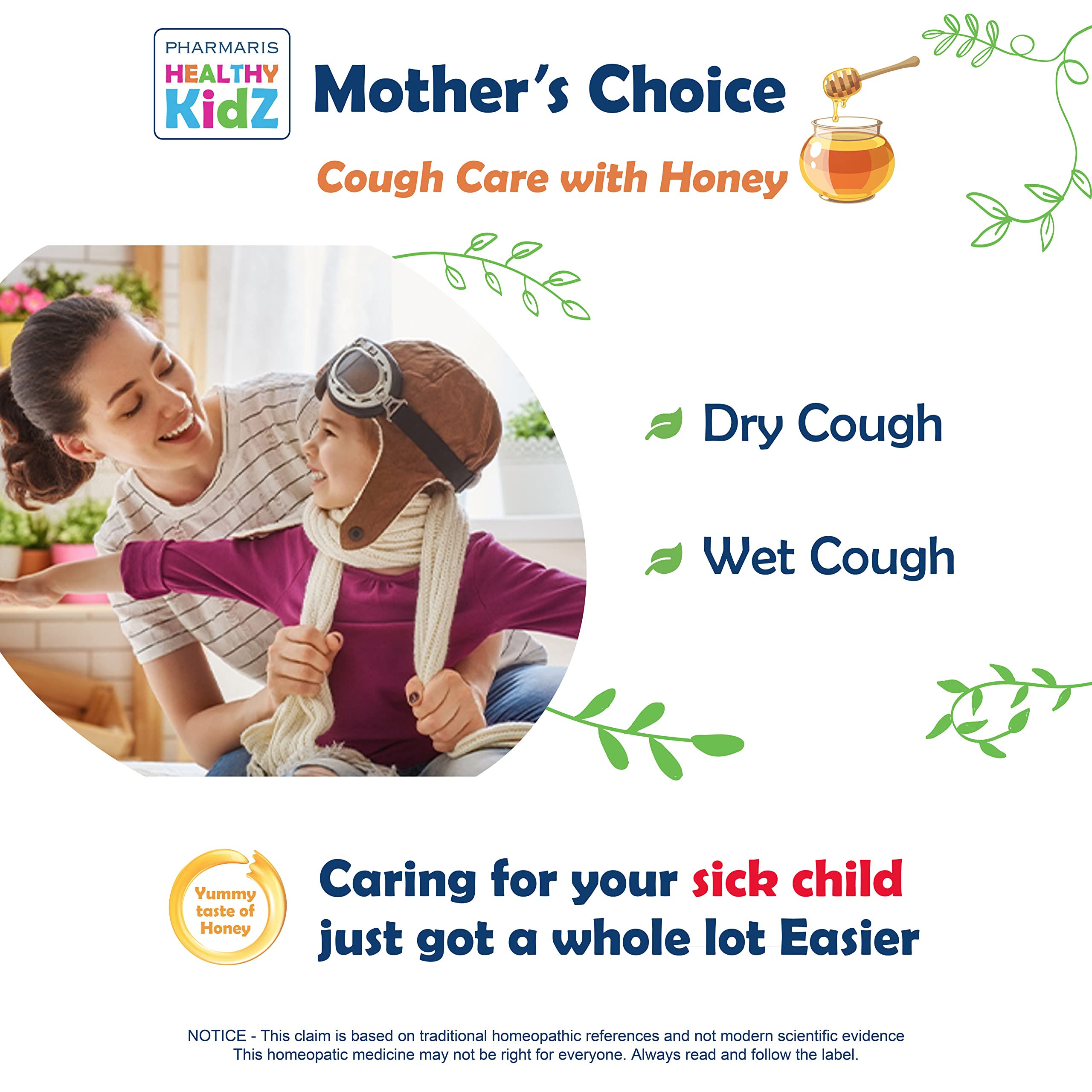 Mother’s Choice for Koff, for Dry and Wet Cough, Natural Cough Care for Kids with Honey, 125 ml