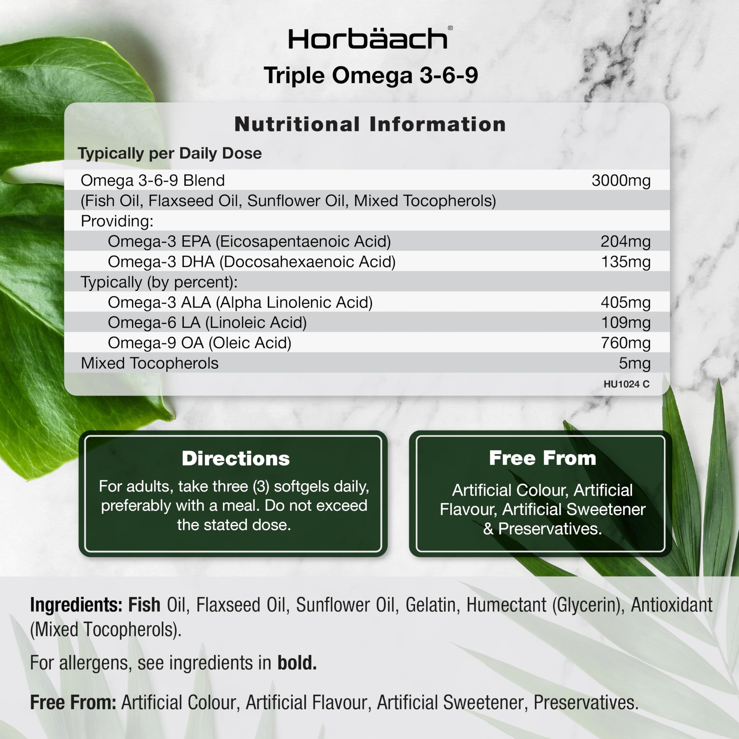 Omega 3 6 9 Capsules High Strength | 3000mg | 120 Softgels | Triple Omega 369