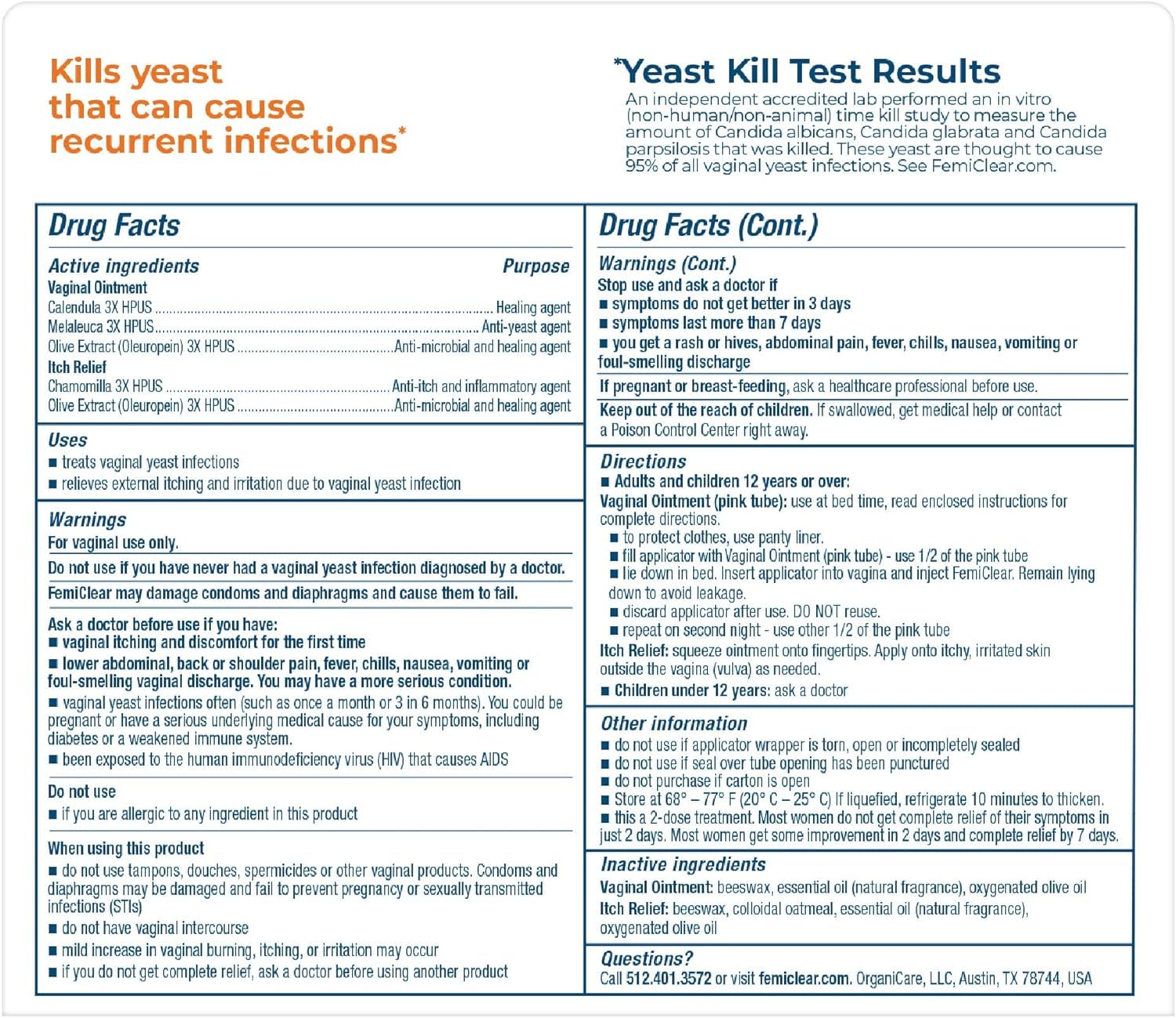 FemiClear 2-Day Dose Yeast Infection and Itch Control Ointment, for Moderate to Intense Symptoms