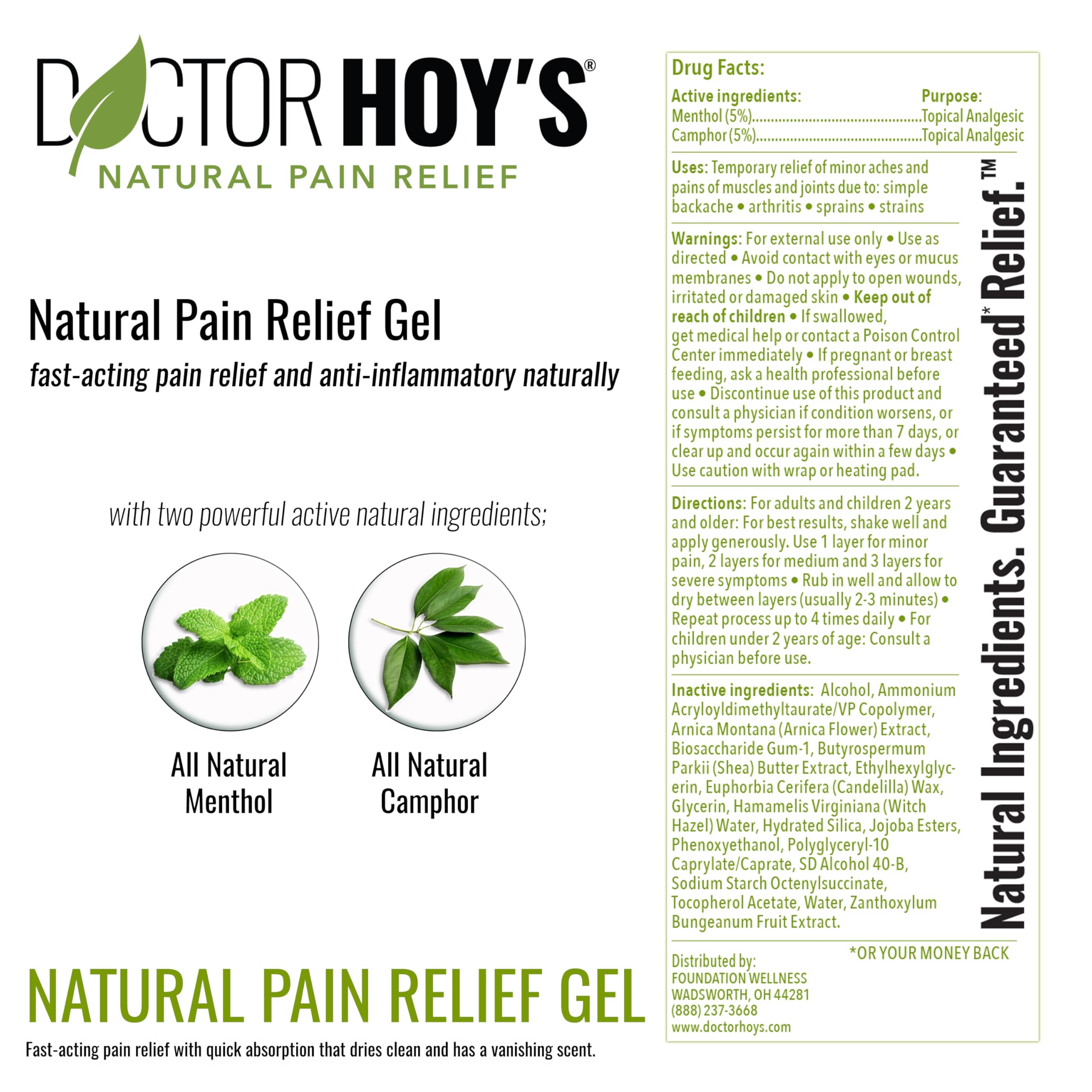 DOCTOR HOY'S Natural Pain Relief Gel, Topical Arnica Anti-Inflammatory Gel for Arthritis, Joint Pain, and Muscle Strains - Clean, Safe and Effective Pain Relief