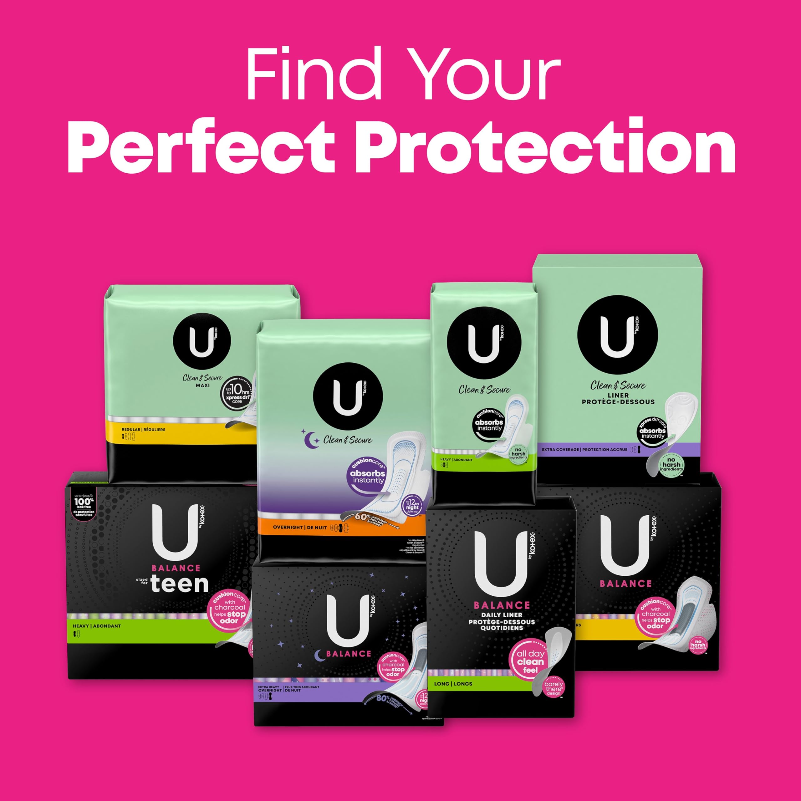 U by Kotex Balance Ultra Thin Pads with Wings, Heavy Absorbency, 46 Count (Packaging May Vary)