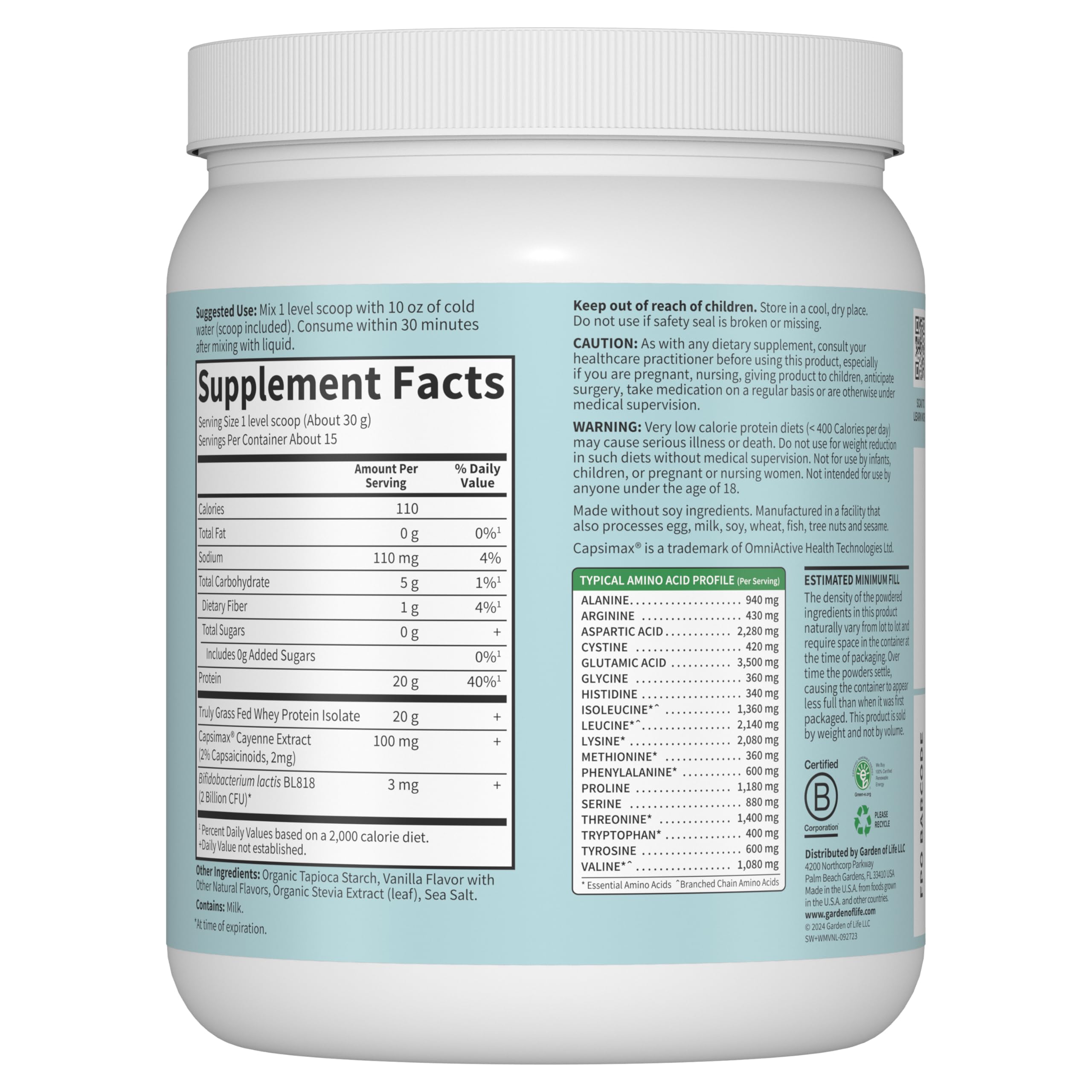 Garden of Life Sport Whey Plus Weight Management with Amino Energy - 20g of Grass