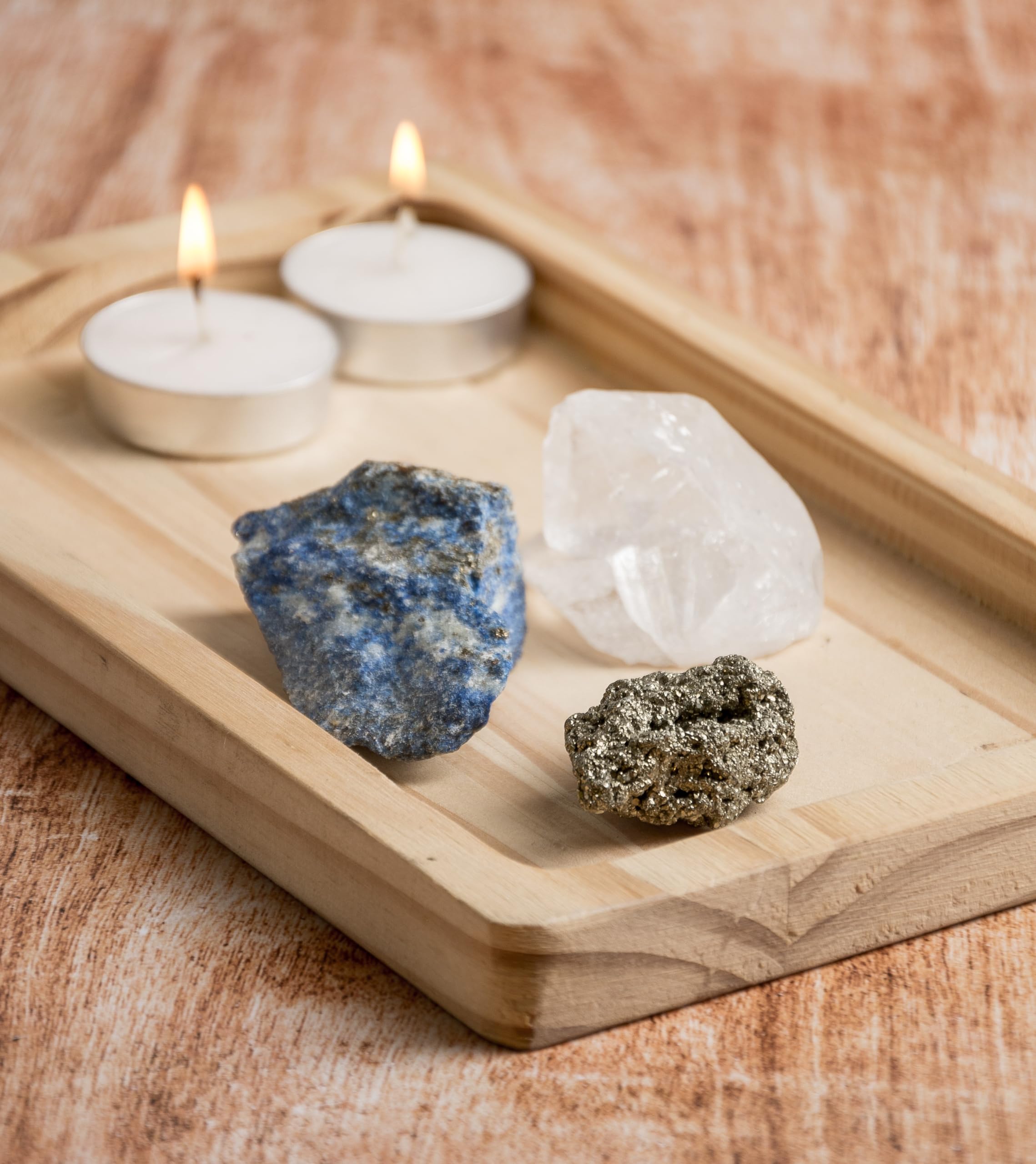 5PCS SAMSARI Abundance XL Crystals Healing Set - (Pyrite, Lapis Lazuli, Clear Quartz), 1 Palo Santo Stick