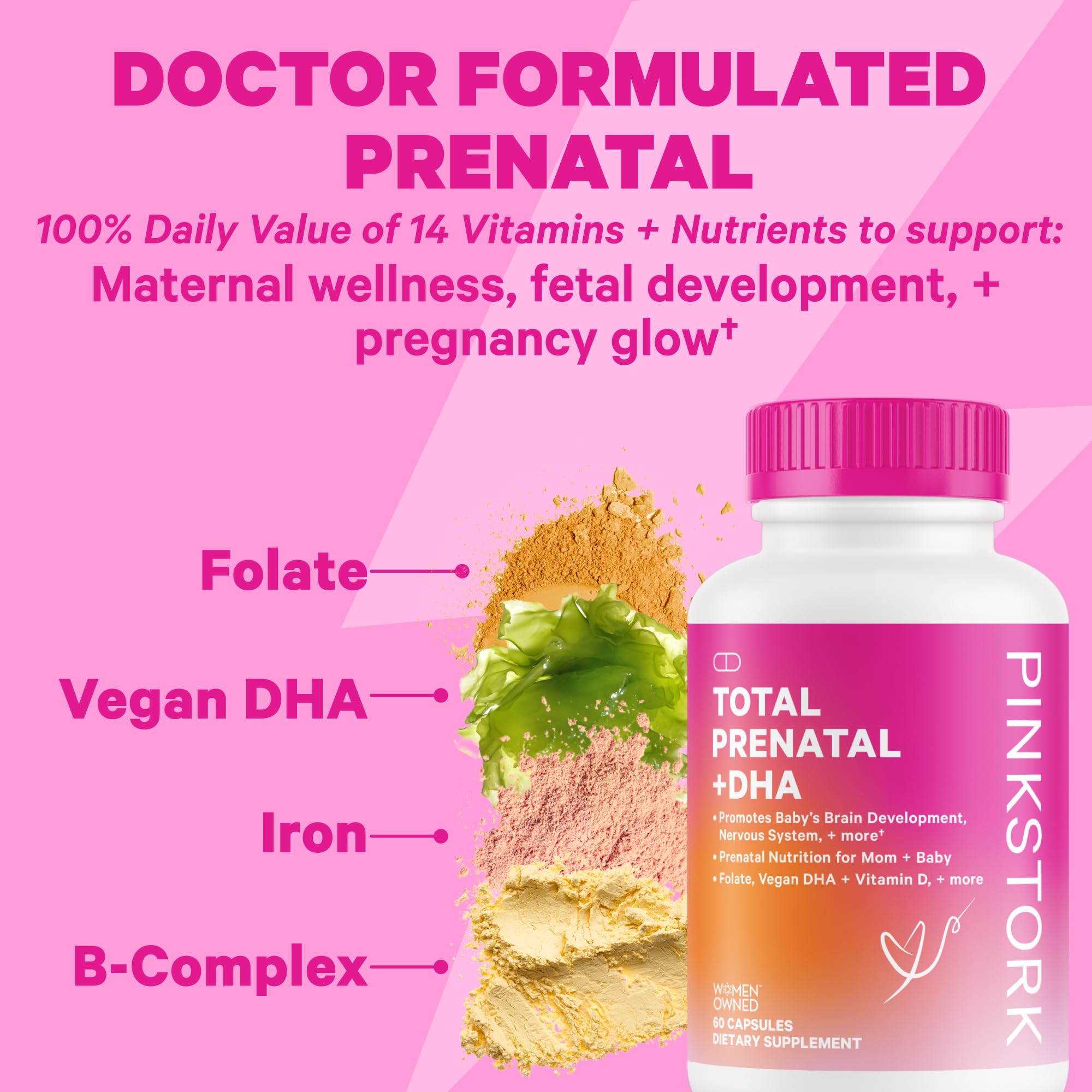 Pink Stork Pregnancy Bundle: Prenatal Vitamin with DHA & Folate, Prenatal Probiotics for Pregnant Women