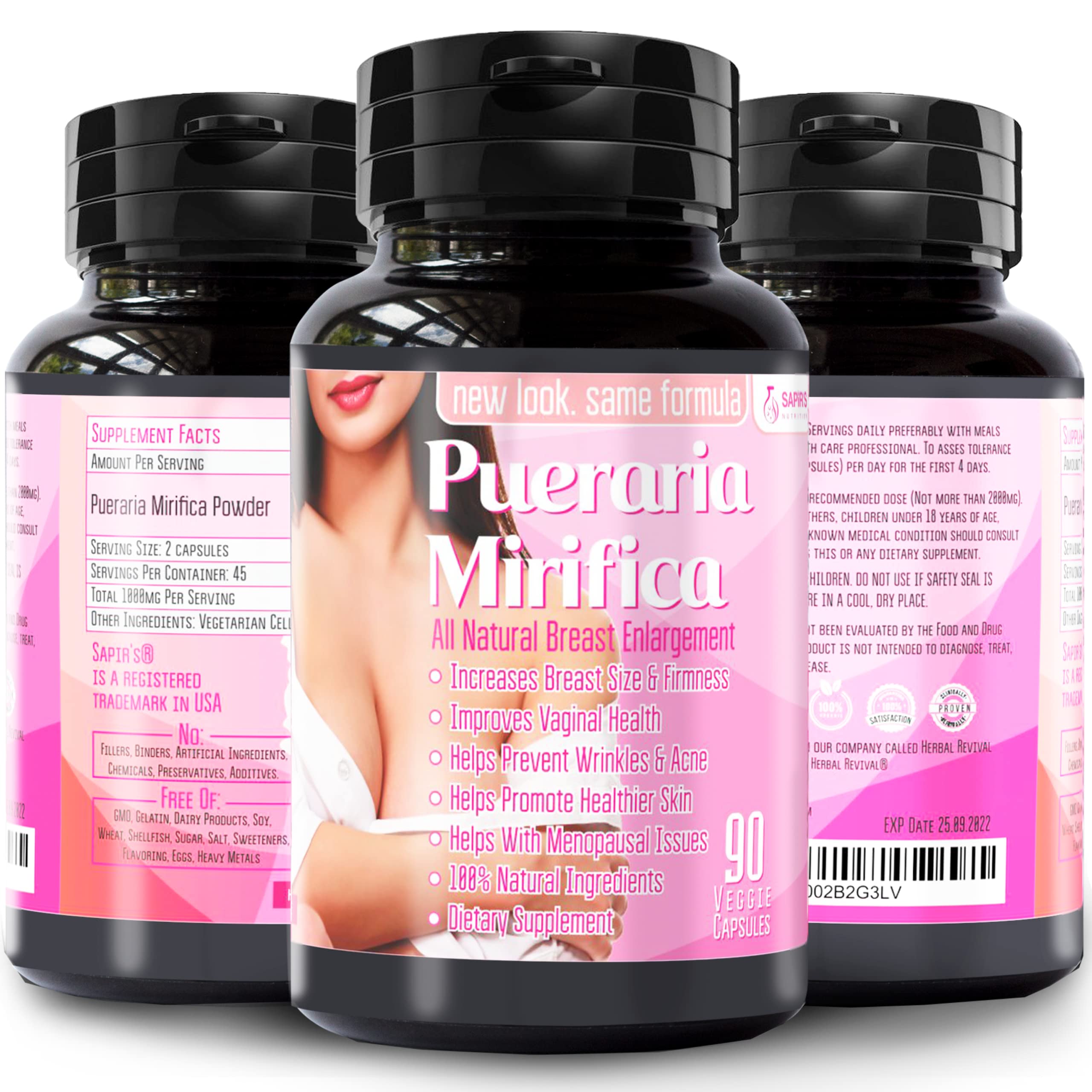 Pueraria Mirifica Capsules 2000mg Daily - Breast Enhancement Pills and Estrogen Supplement 