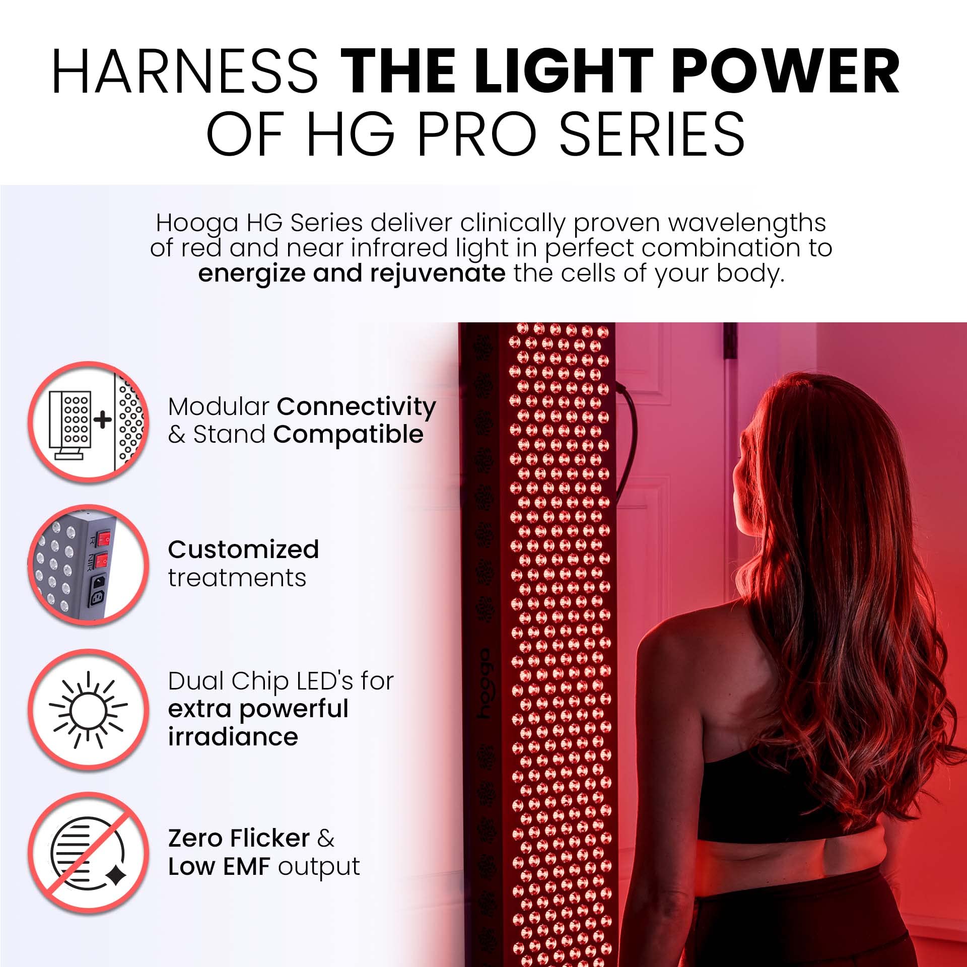 Hooga Red Light Therapy, 660nm 850nm Red Near Infrared, Dual Chip LEDs, Modular, 150 LEDs