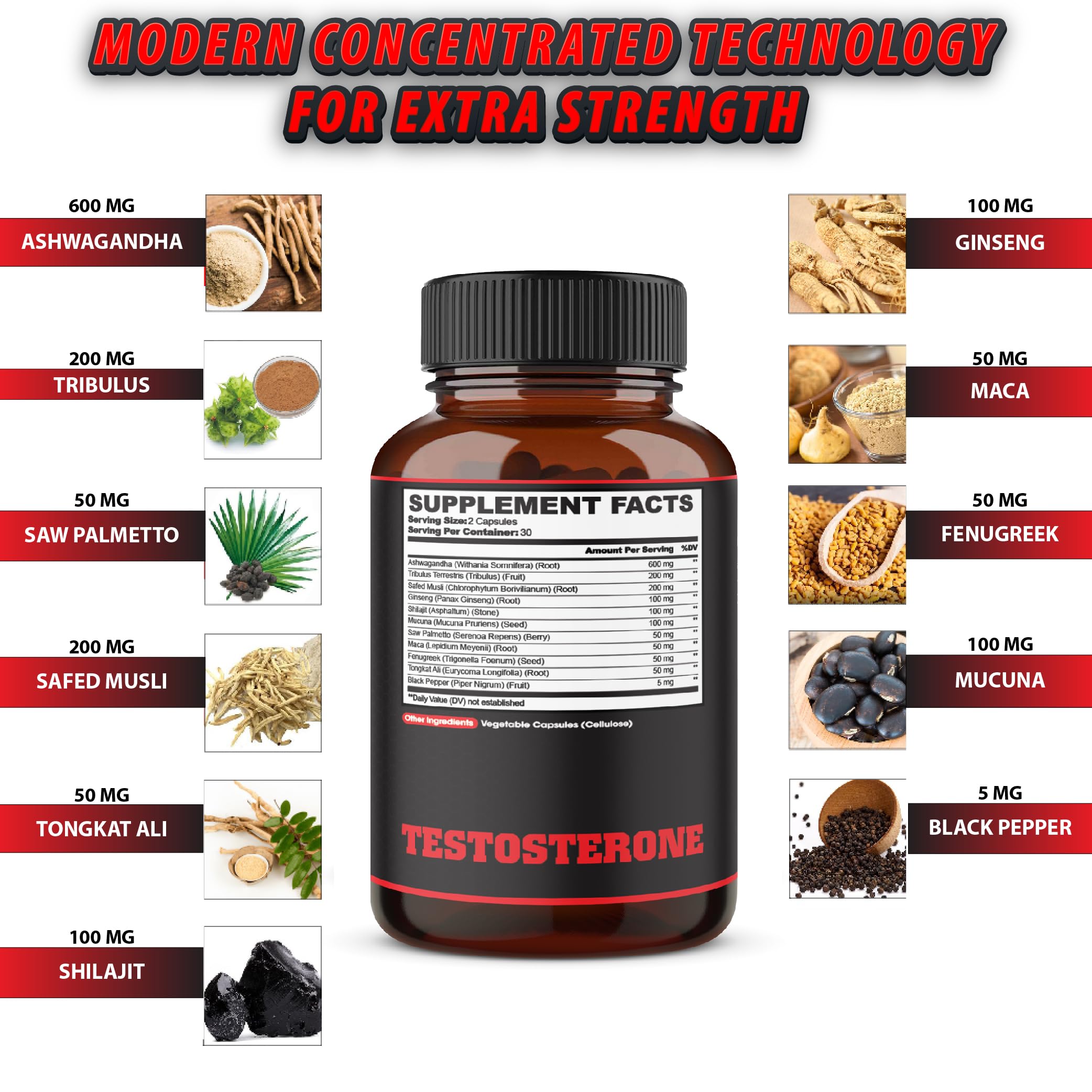 agobi Herbal Test Support for Men – Natural Testosterone Booster 60 Capsules (2 Month Supply)
