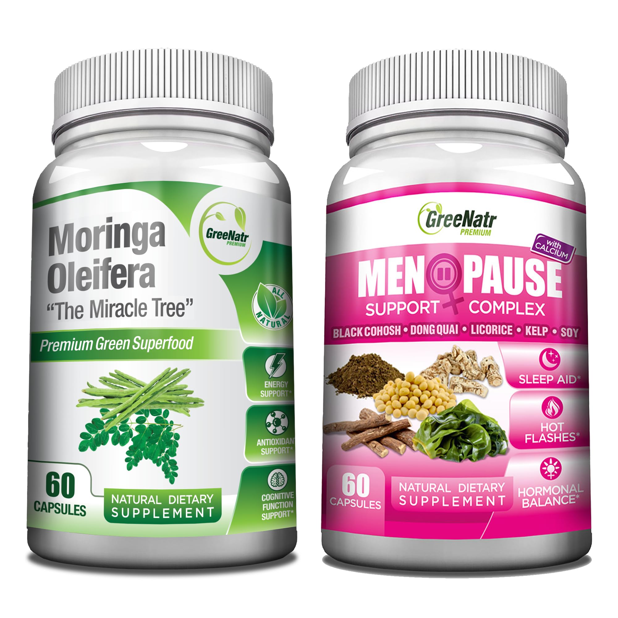 GreeNatr Pure Moringa Oleifera for Mood Enhancement Plus Menopause Support Complex for Hot Flashes