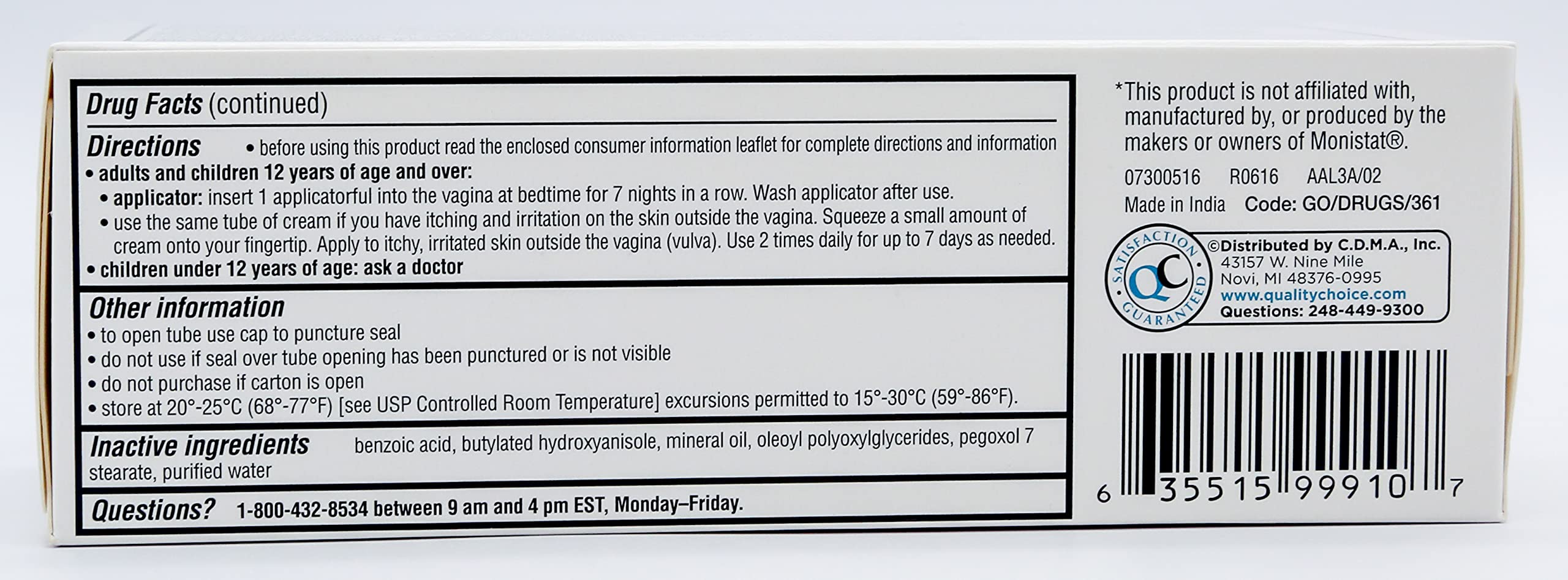 Quality Choice Miconazole Nitrate 2% 7 Day Vaginal Antifungal Cream, 1.59 Ounces (45g)
