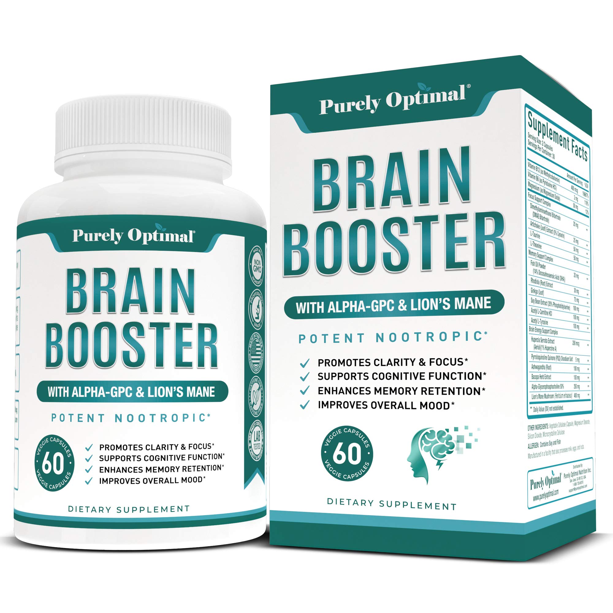 Premium Brain Supplement - Nootropic Brain Booster for Focus, Clarity, Improved Memory