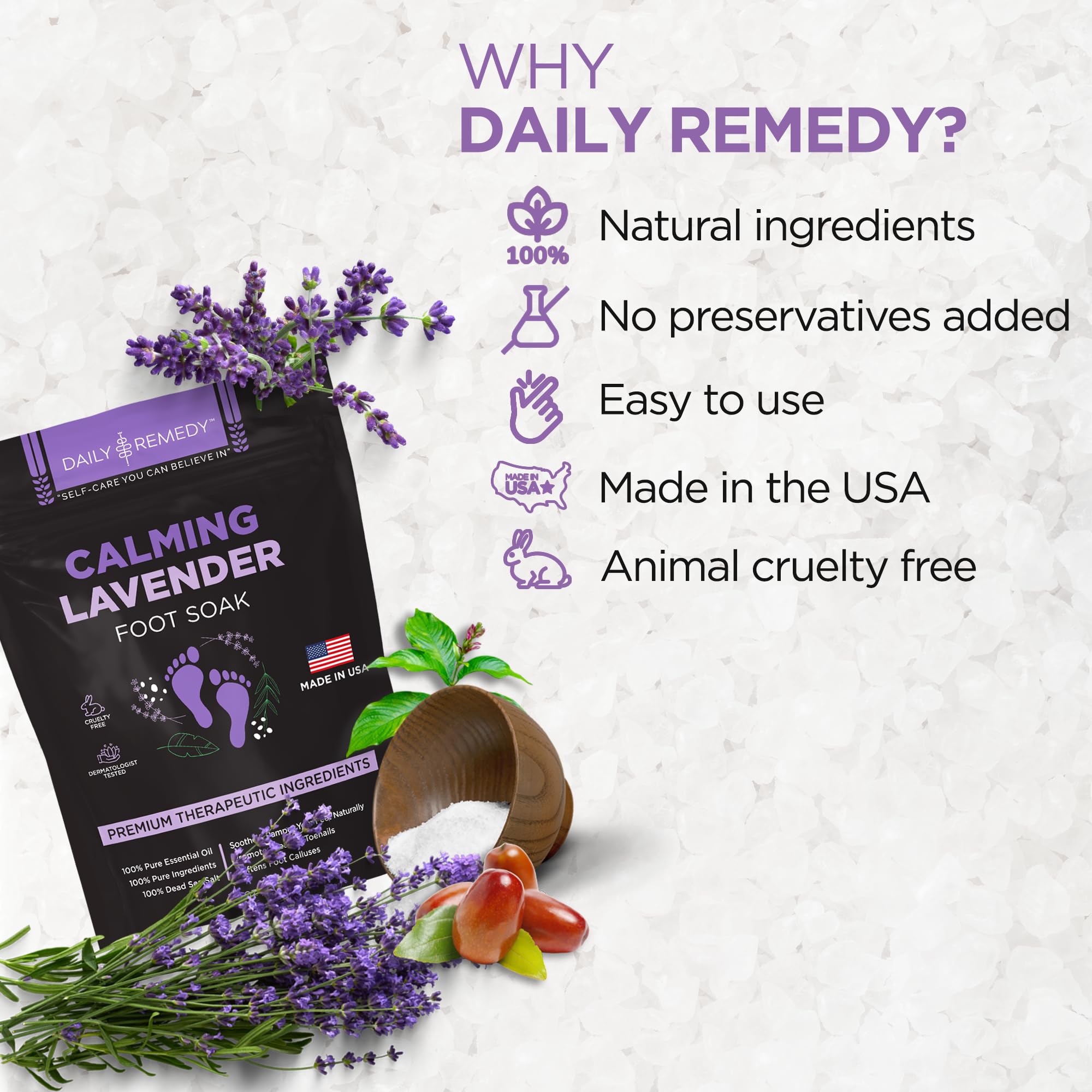 Calming Lavender Foot Soak with Epsom Salt, Made in USA, Foot Soak Soothes Sore Tired