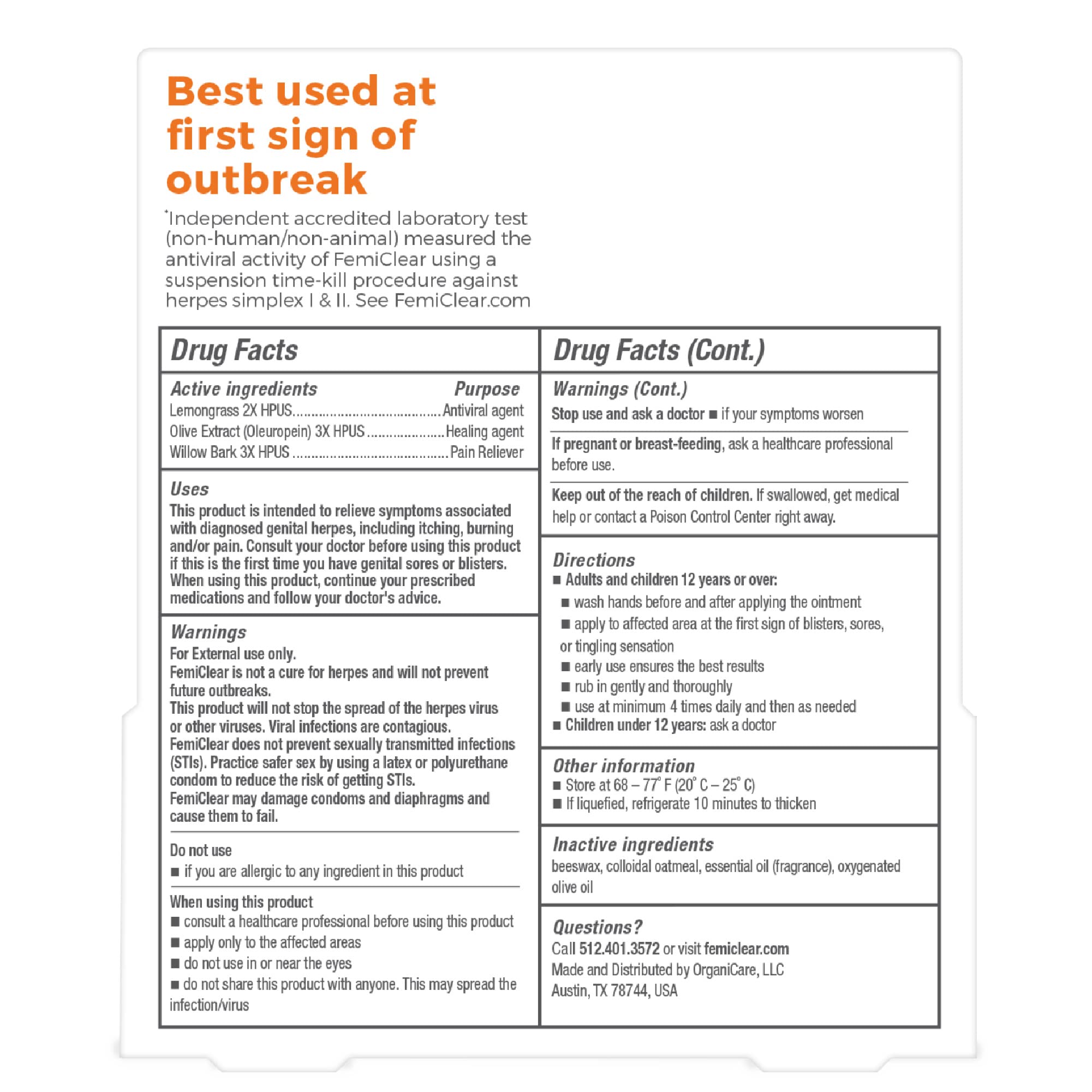 FemiClear for Genital Herpes Symptoms, Multi-Symptom - Effective Intimate Relief