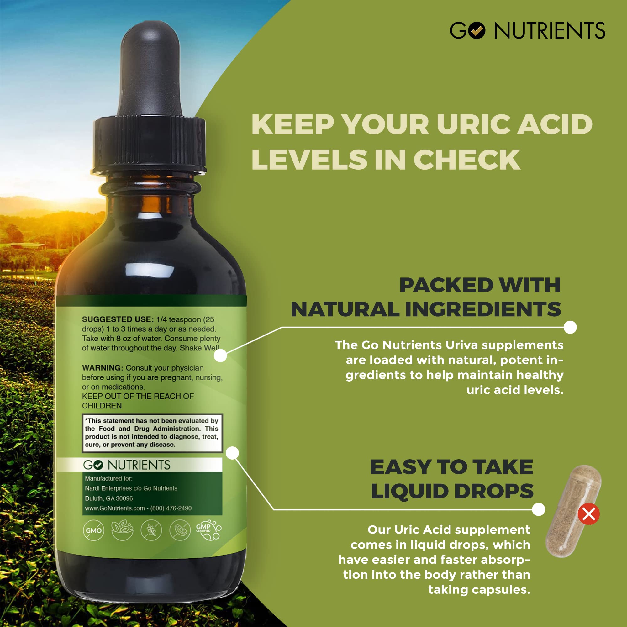 Go Nutrients Uriva Advanced Uric Acid Flush Cleanse with Tart Cherry Extract Celery Seed Extract Turmeric