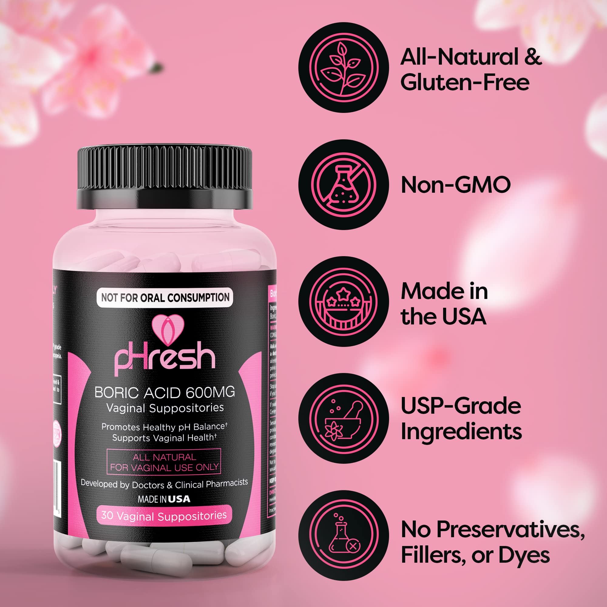 pHresh Boric Acid Suppositories and DIM Supplement