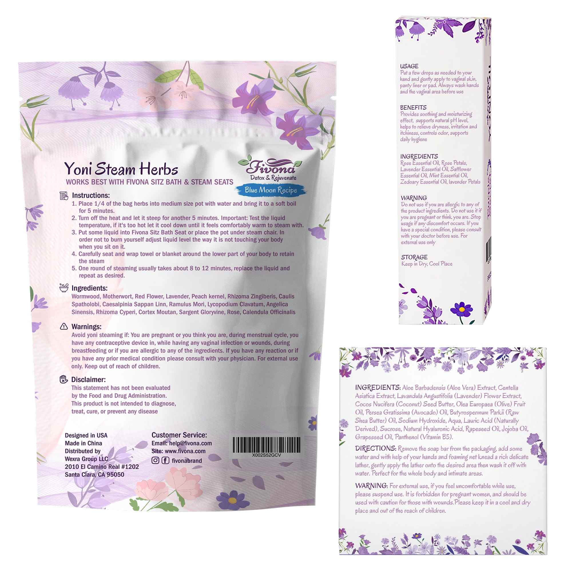 FIVONA Yoni Care Kit 3 in 1 - pH Balanced Natural Vaginal Oil 30 ml, Organic Herbal Soap 5.3 oz