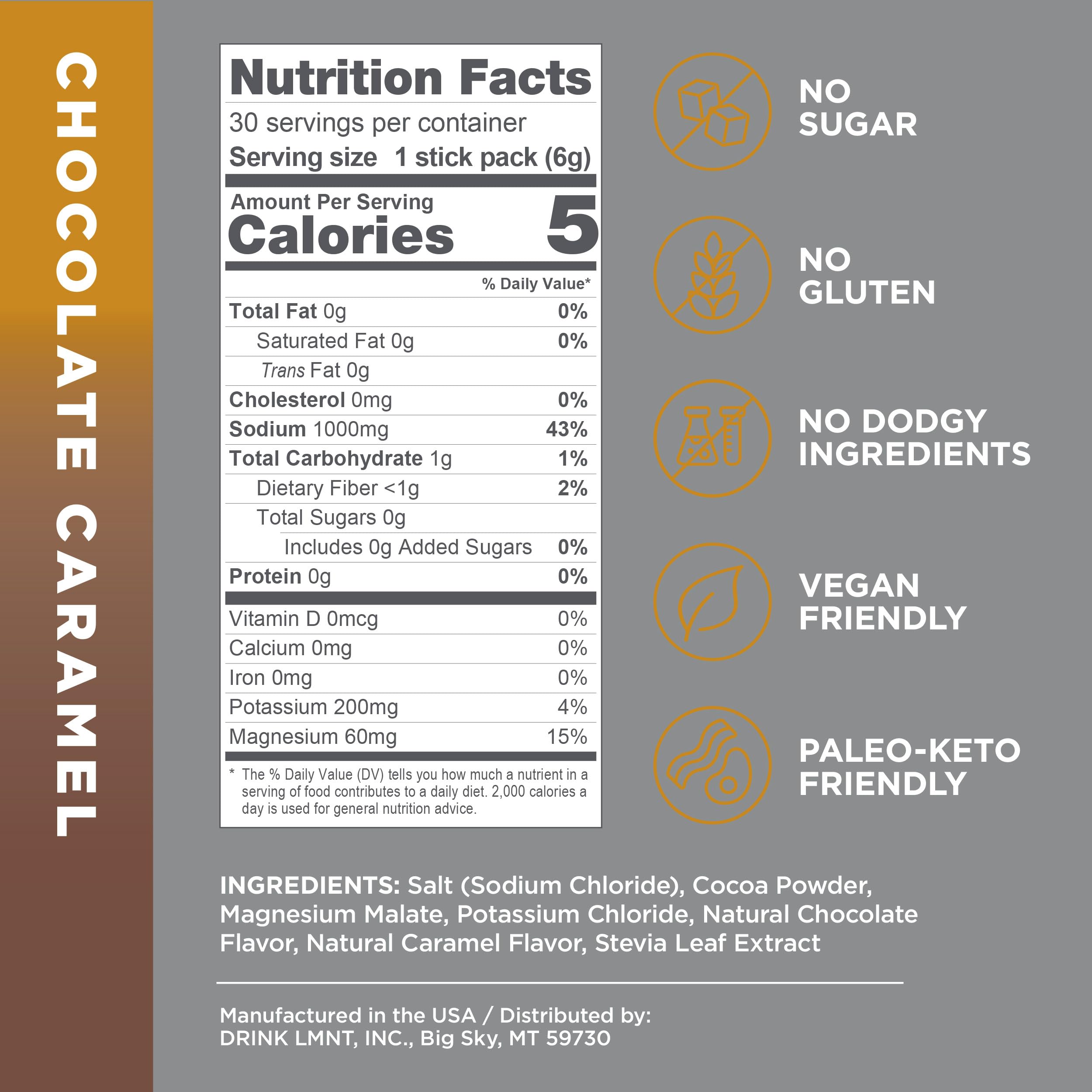 LMNT Hot Chocolate and Coffee Mixer - Chocolate Caramel Salt Electrolytes | No Sugar