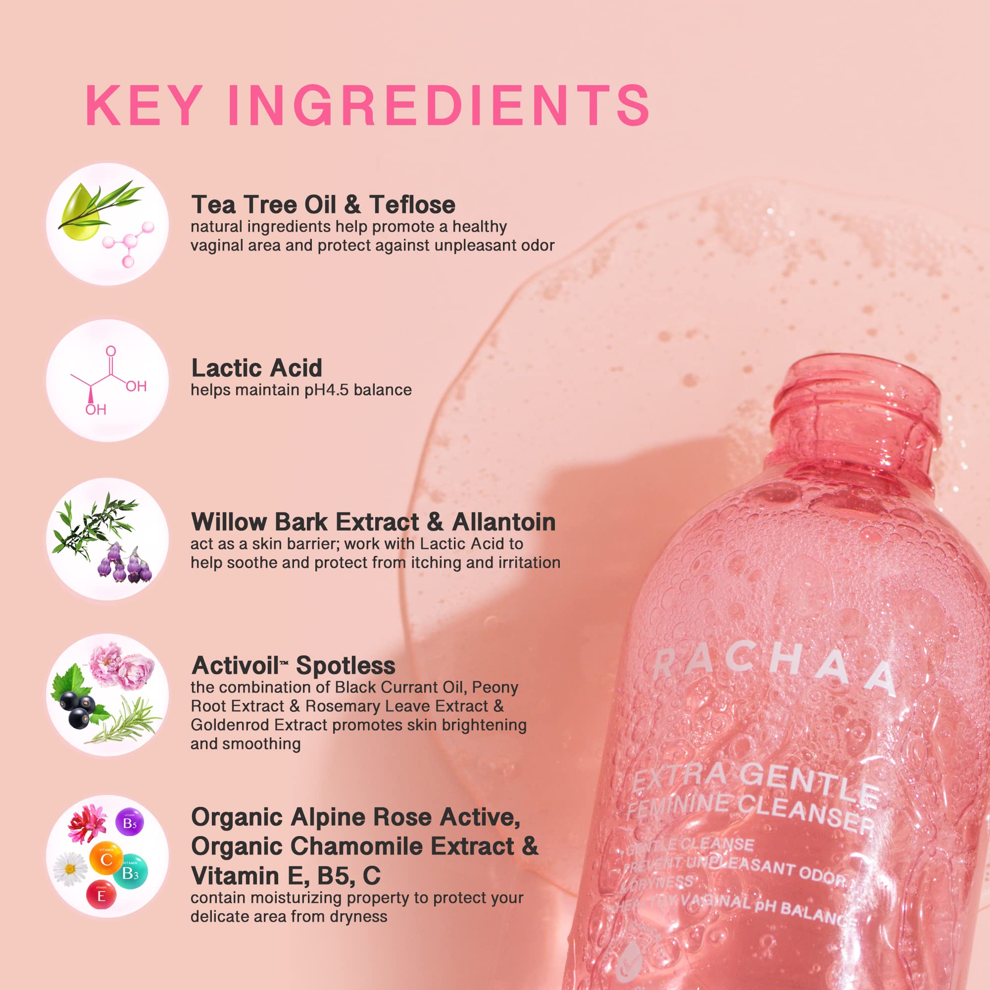 RACHAA Feminine Wash for Women, Lightening and Moisturizing, pH Balance Intimate Wash