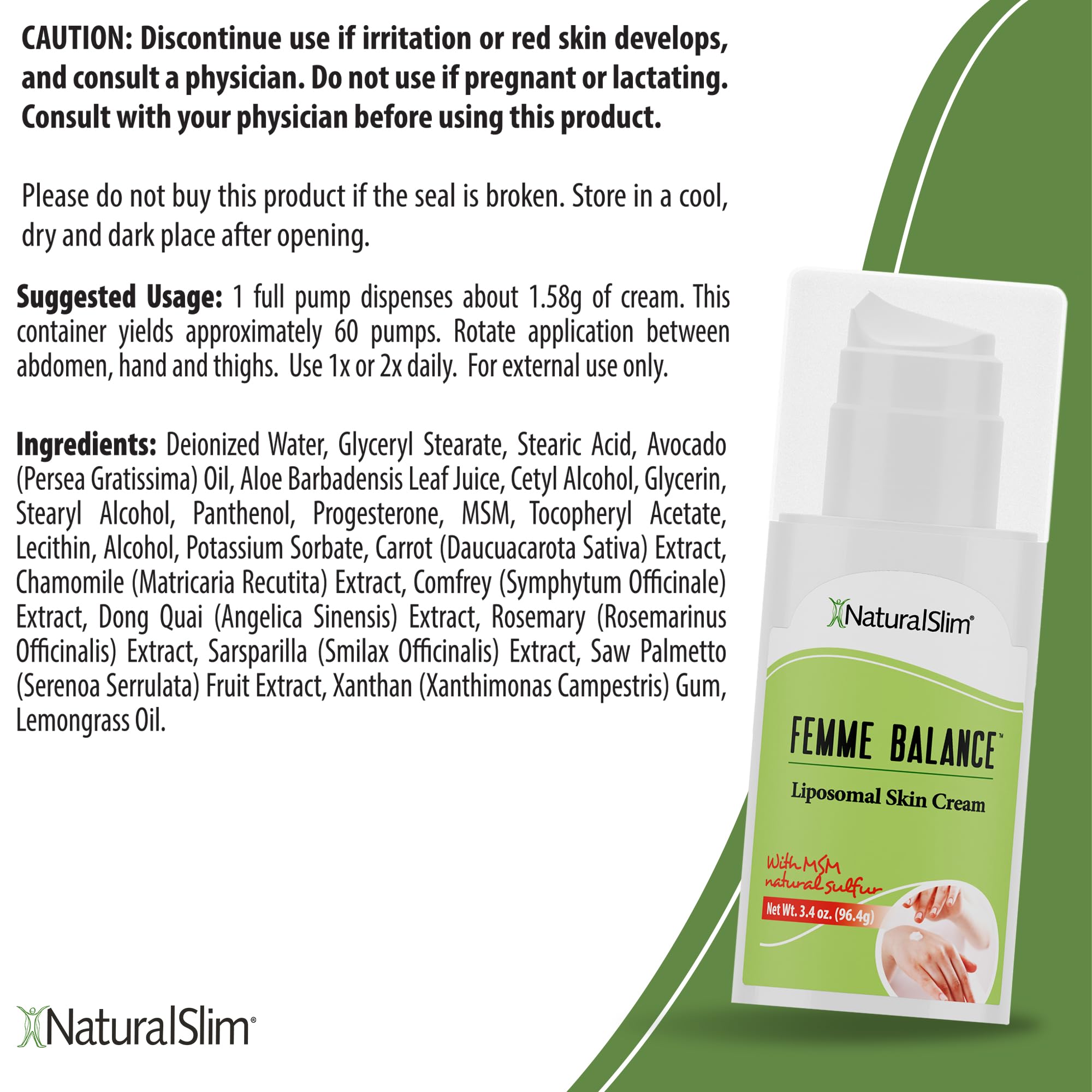 NaturalSlim Femme Balance - Progesterone Cream for Women - Natural Hormonal Balance & Menopause