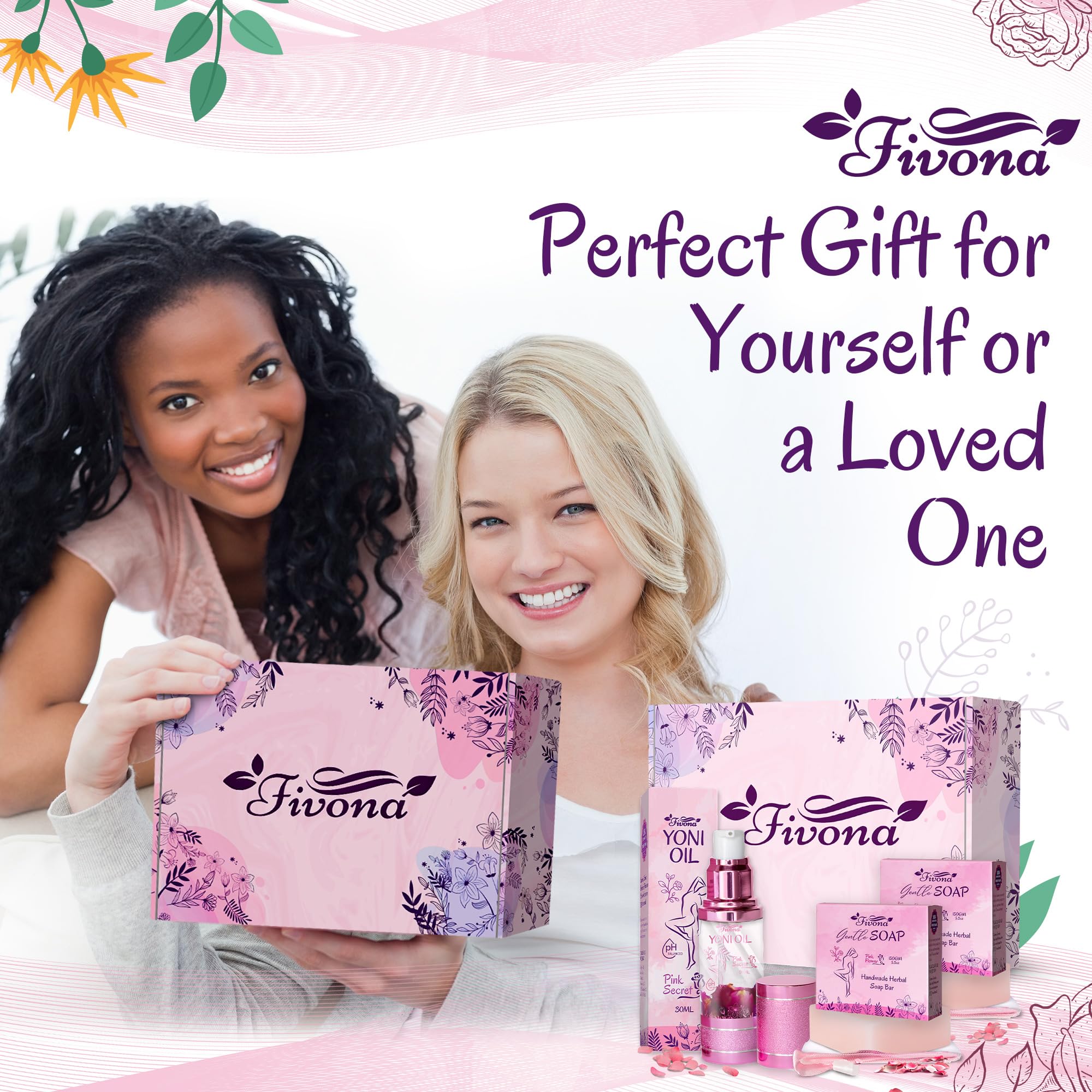 FIVONA 3 in 1 Set of Yoni Oil with 2 Yoni Soap Bars - Feminine pH Balanced Natural Vaginal Oil 30 ml