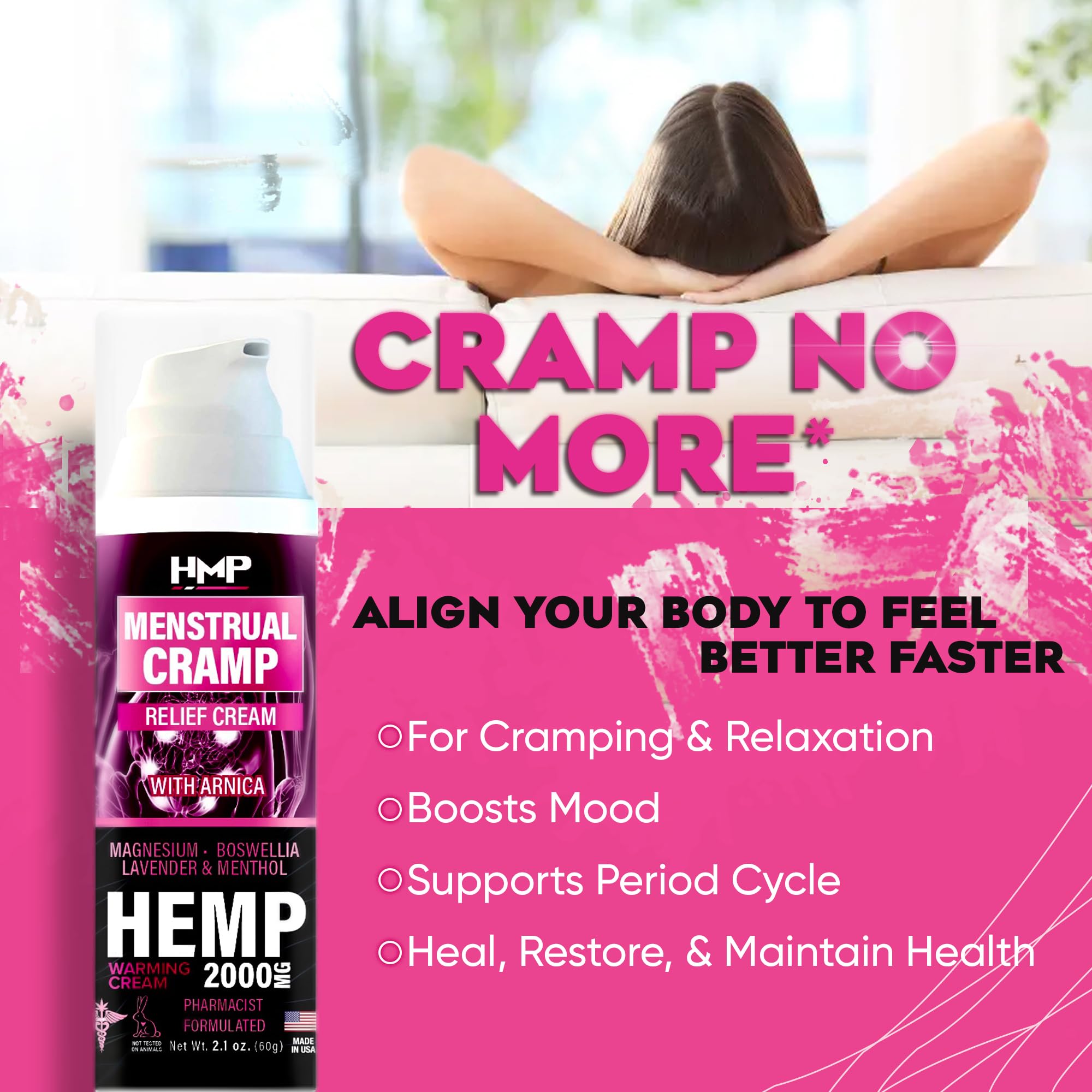 HMP BRANDS Menstrual Cramp Hemp Cream Supports Period Cramps Including Pre - Menstrual Cramp