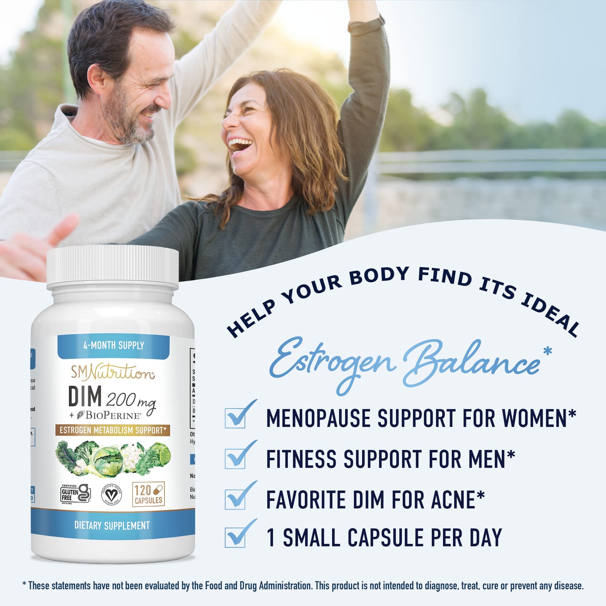 DIM Supplement 200 mg (120 Ct) | Estrogen Balance for Women & Men | Hormone Balance