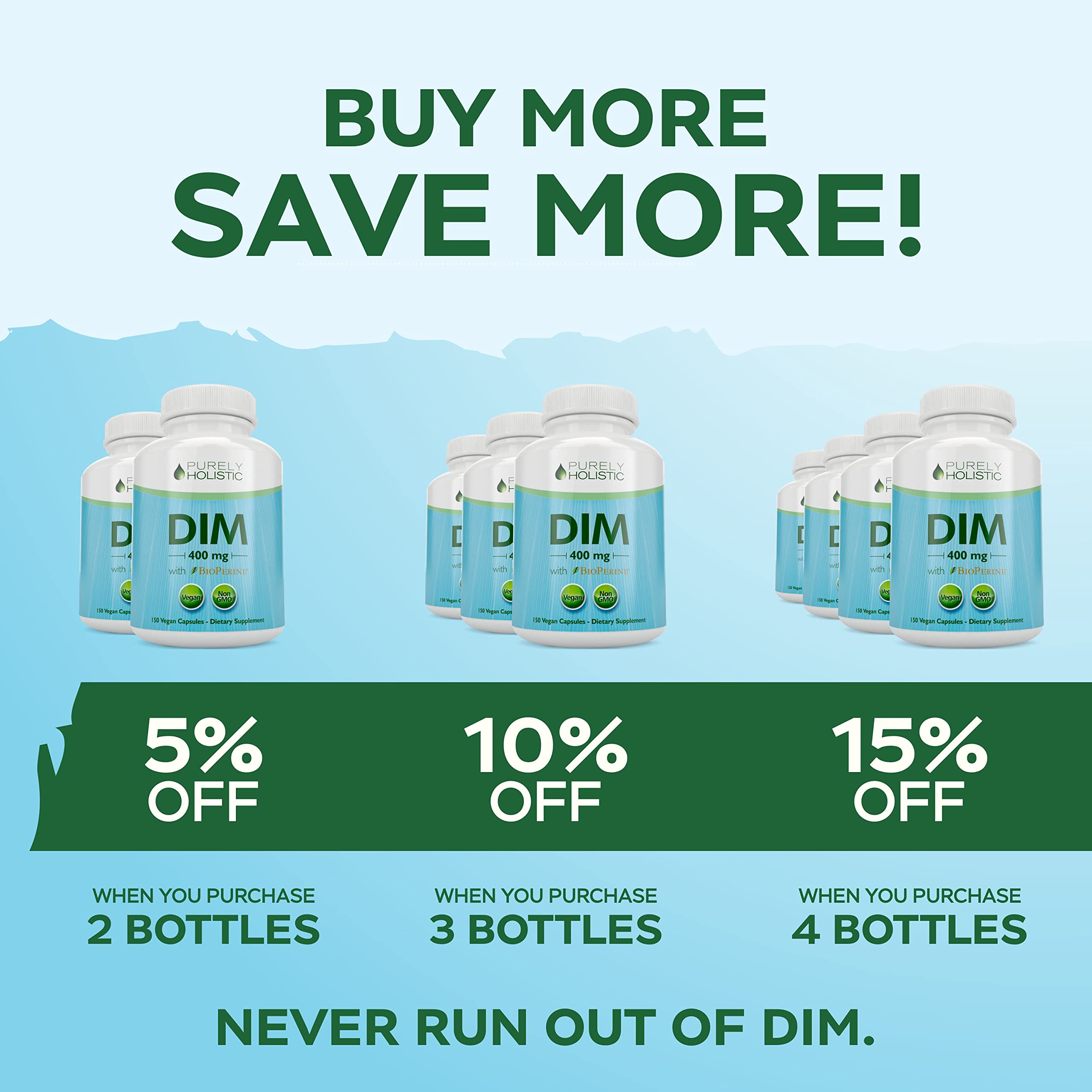 DIM Supplement 400mg Plus Bioperine - 150 Vegan Capsules - 5 Month Supply - Hormone Balance