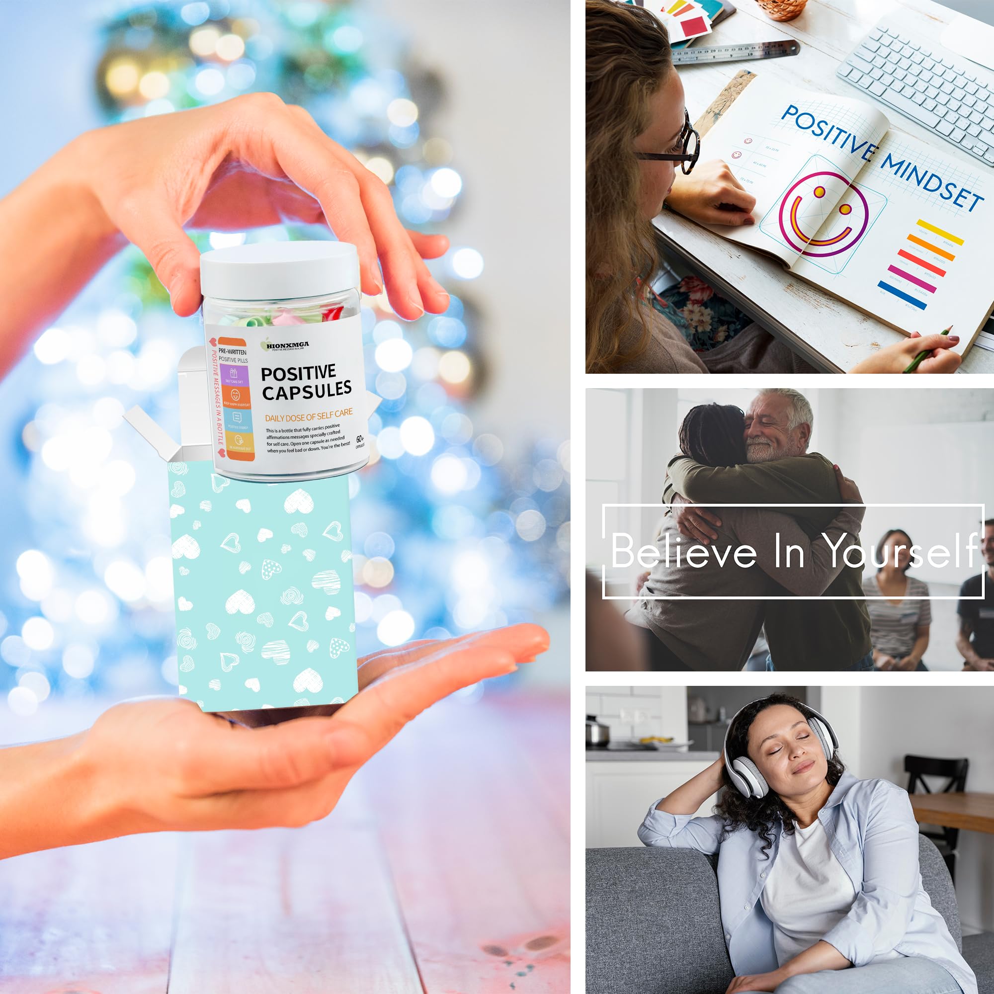 HIONXMGA Positive Messages in a Bottle (60+ Positive Affirmations),Self Care Gifts for Women Men