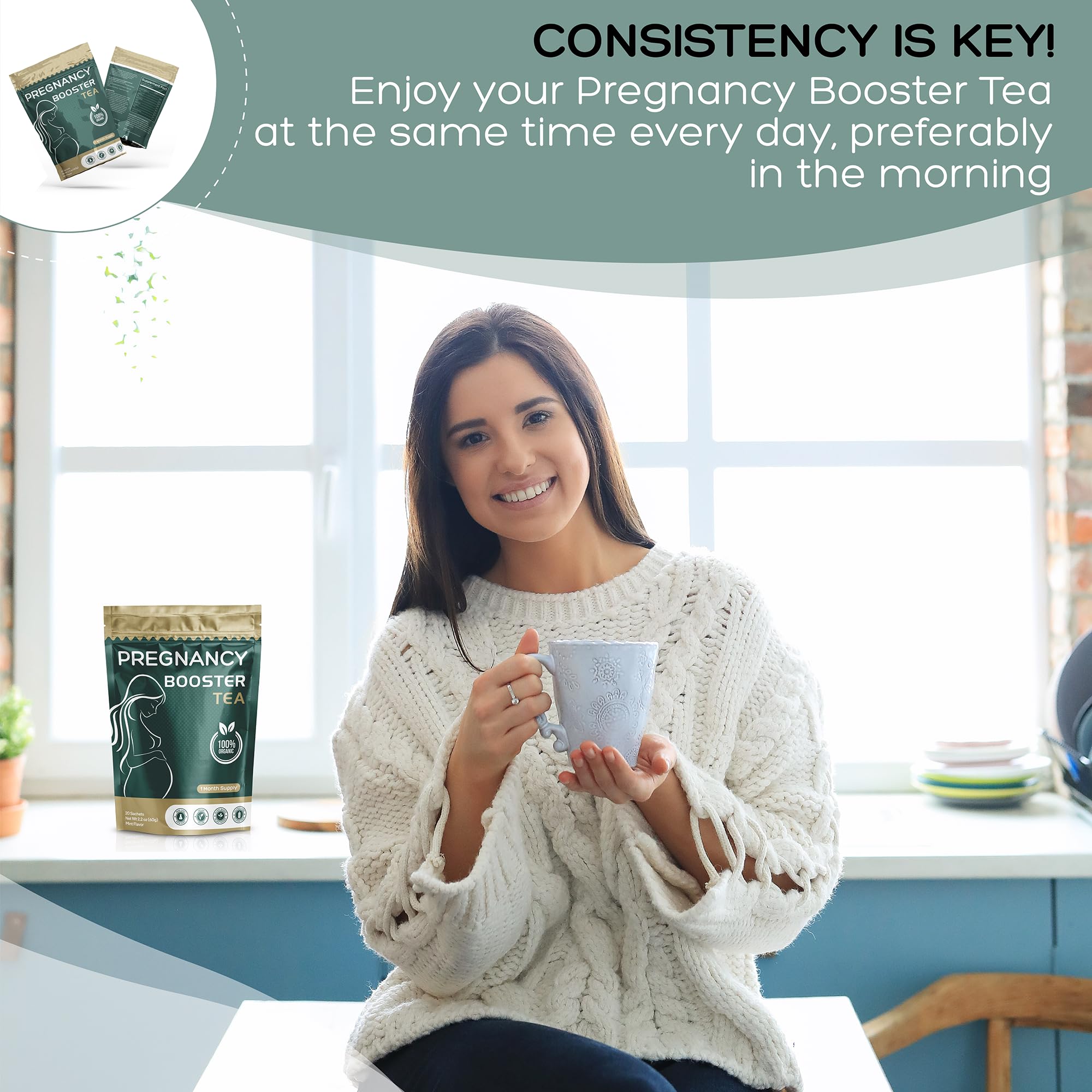 Pregnancy Booster Tea, organic tea to enhance fertility, hormonal balance, menstrual cycle regulation