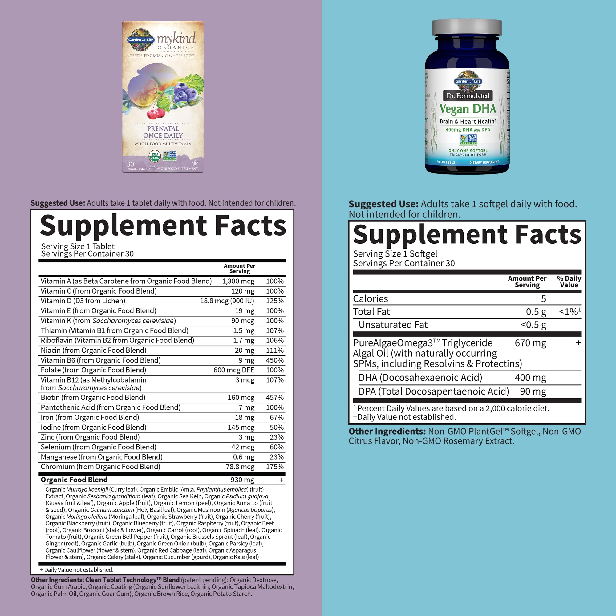 Garden of Life Once Daily Vegan DHA + Prenatal Multi Bundle: Dr Formulated Vegan DHA