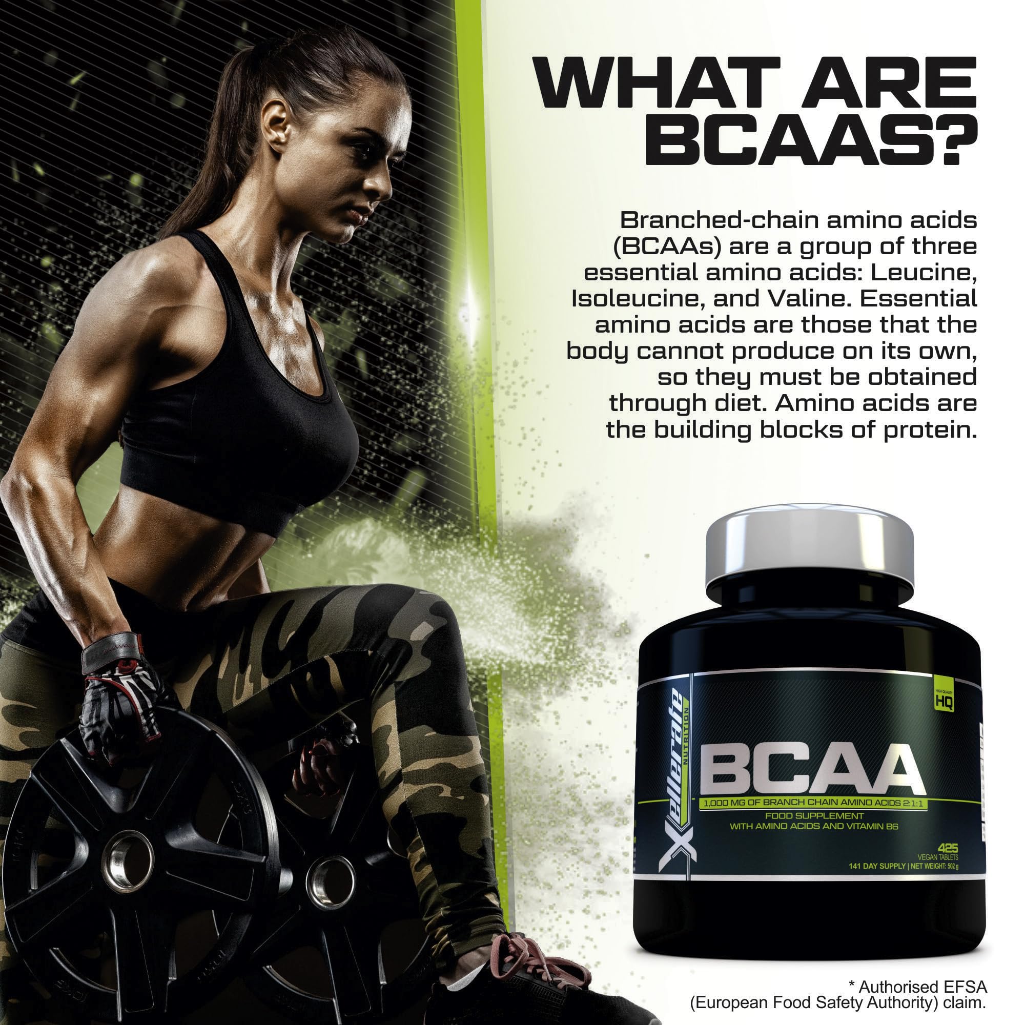 BCAA 1000mg - 425 Vegan Tablets - 3000mg Daily Serving - 141 Day Supply - 2:1:1 BCAAs