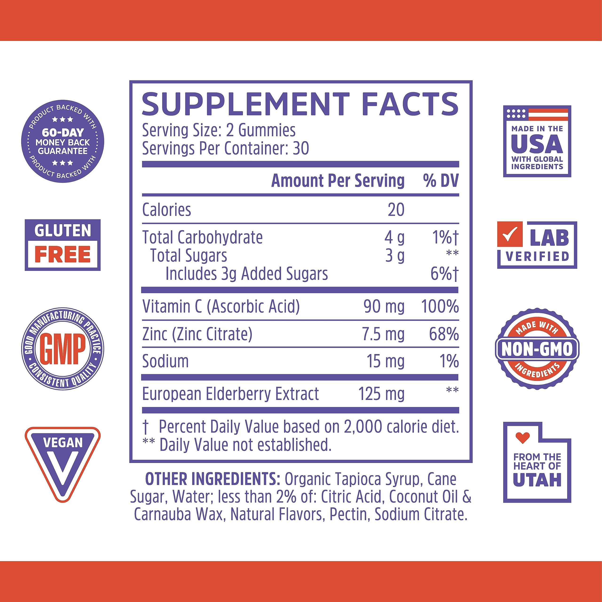 Zhou Nutrition Elder-Mune Sambucus Elderberry Gummies with Zinc and Vitamin C & vH