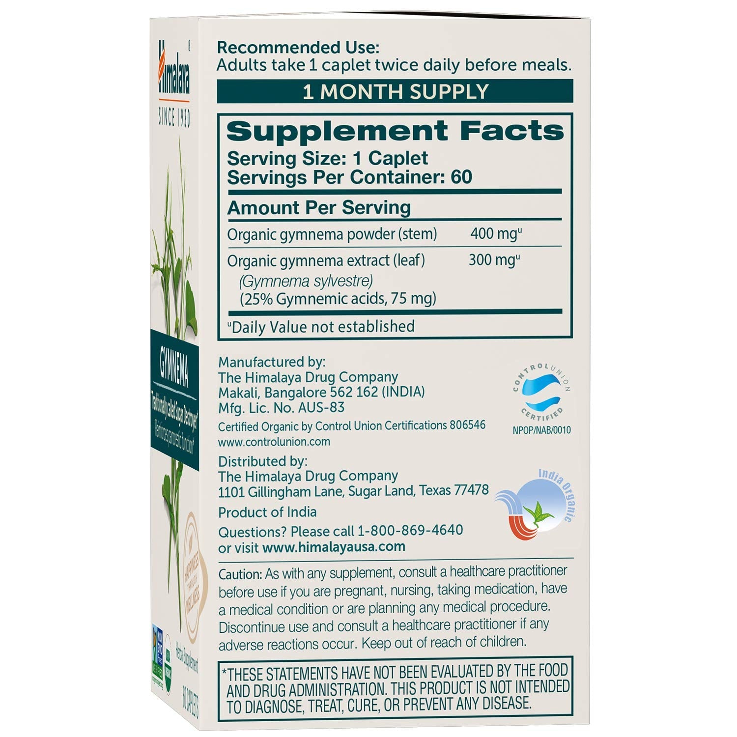 Himalaya Organic Gymnema Herbal Supplement for Weight Management, USDA Certified