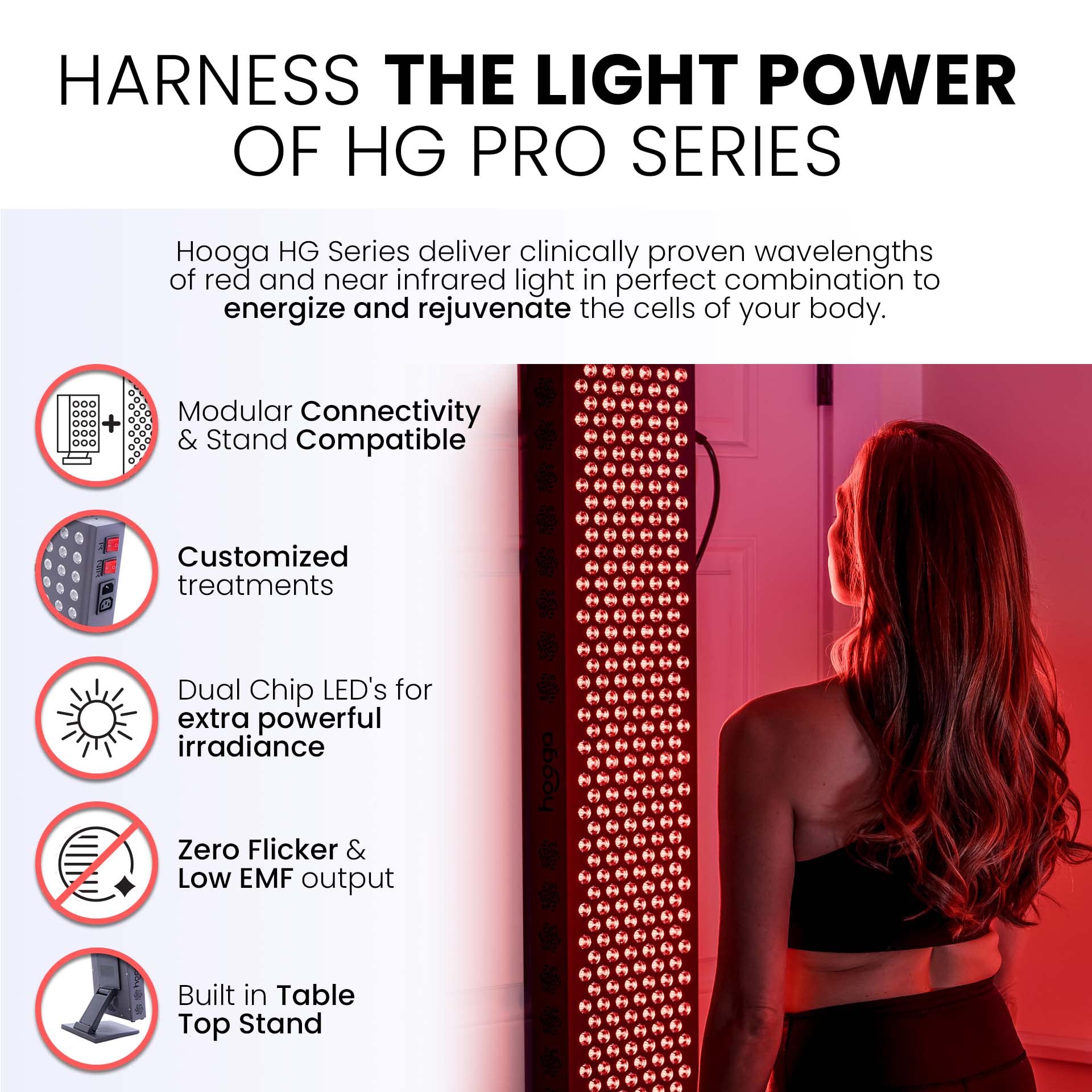 Hooga Red Light Therapy 660nm 850nm Red Near Infrared, Dual Chip Flicker Free LEDs, PRO Series