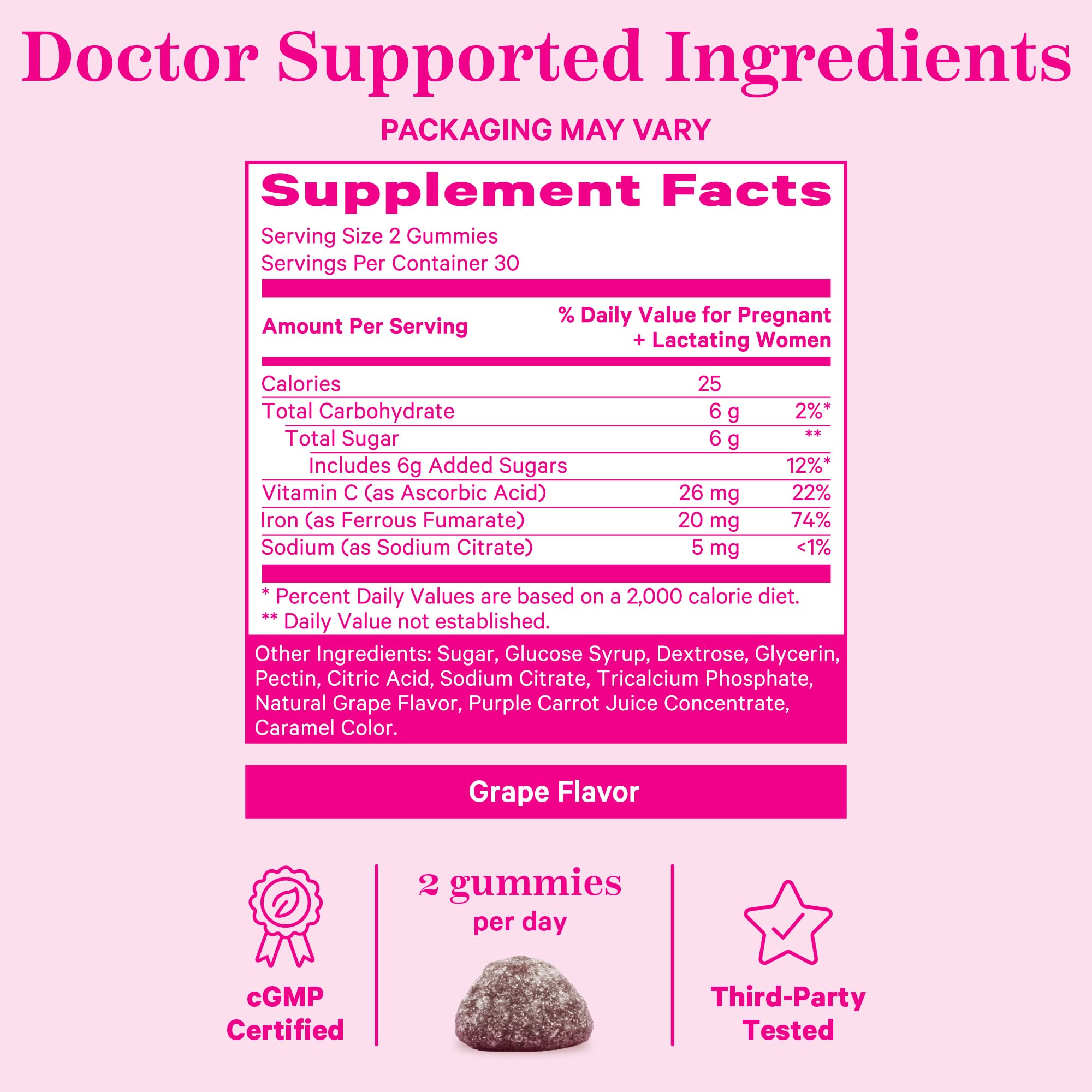 Pink Stork Prenatal Iron Supplement Gummies for Women - 20 mg Iron Gummy with Vitamin C