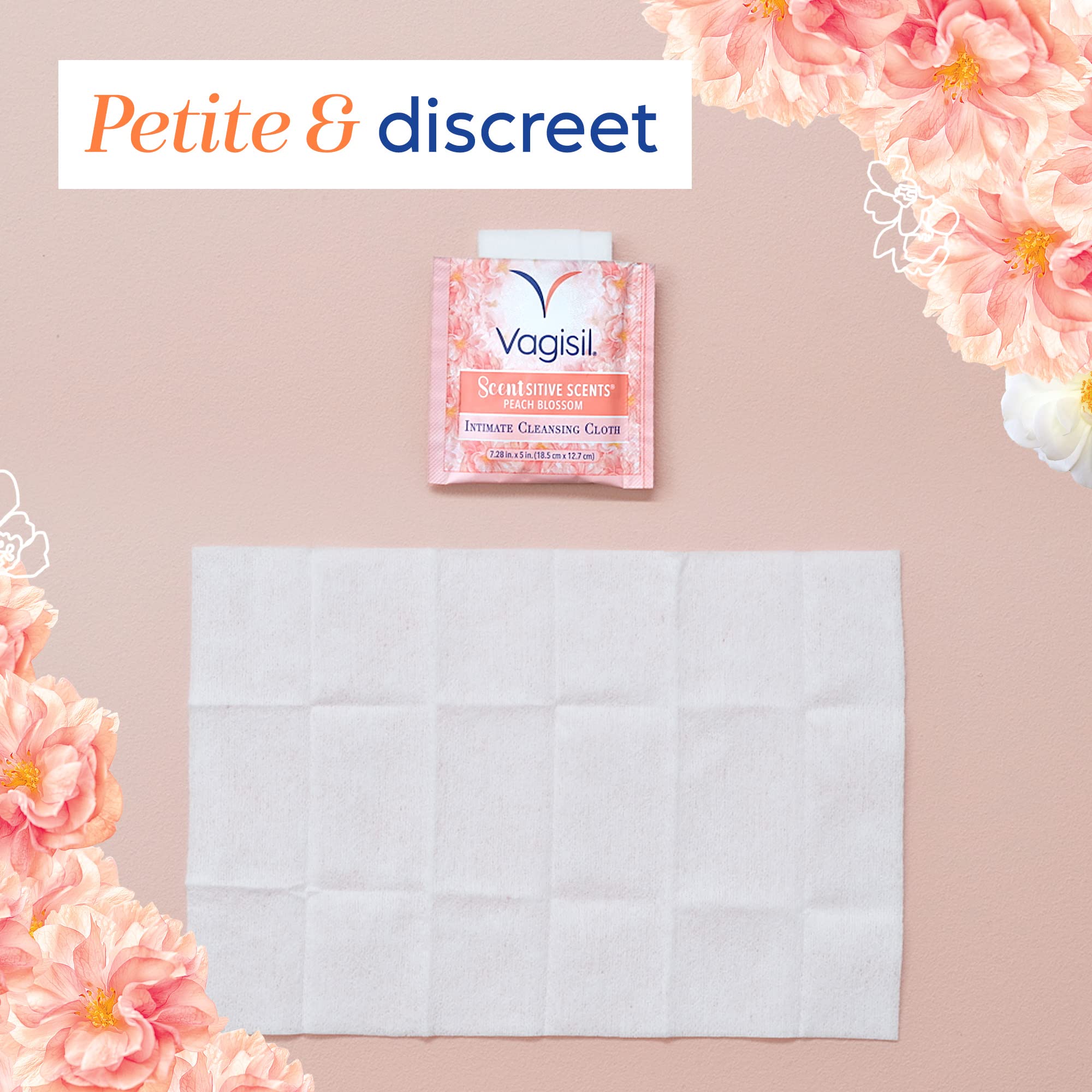 Vagisil Scentsitive Scents On-The-Go Feminine Cleansing Wipes, pH Balanced, Peach Blossom