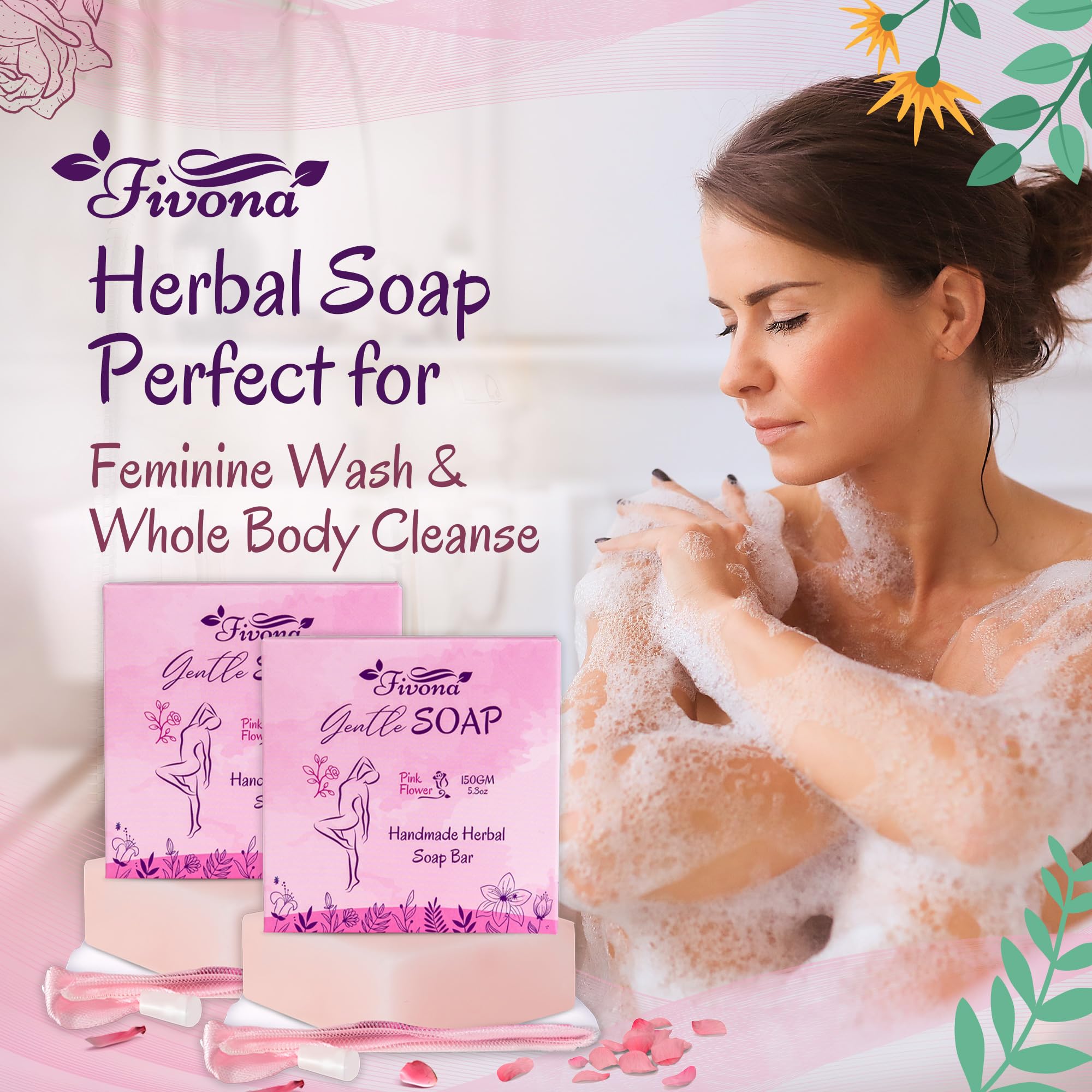 FIVONA 3 in 1 Set of Yoni Oil with 2 Yoni Soap Bars - Feminine pH Balanced Natural Vaginal Oil 30 ml