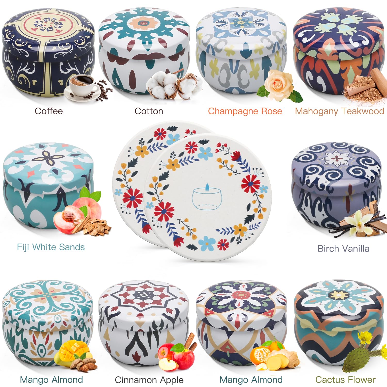 10 Pack Scented Candles Gifts, Aromatherapy Candles for Home Scented with 2 Coasters