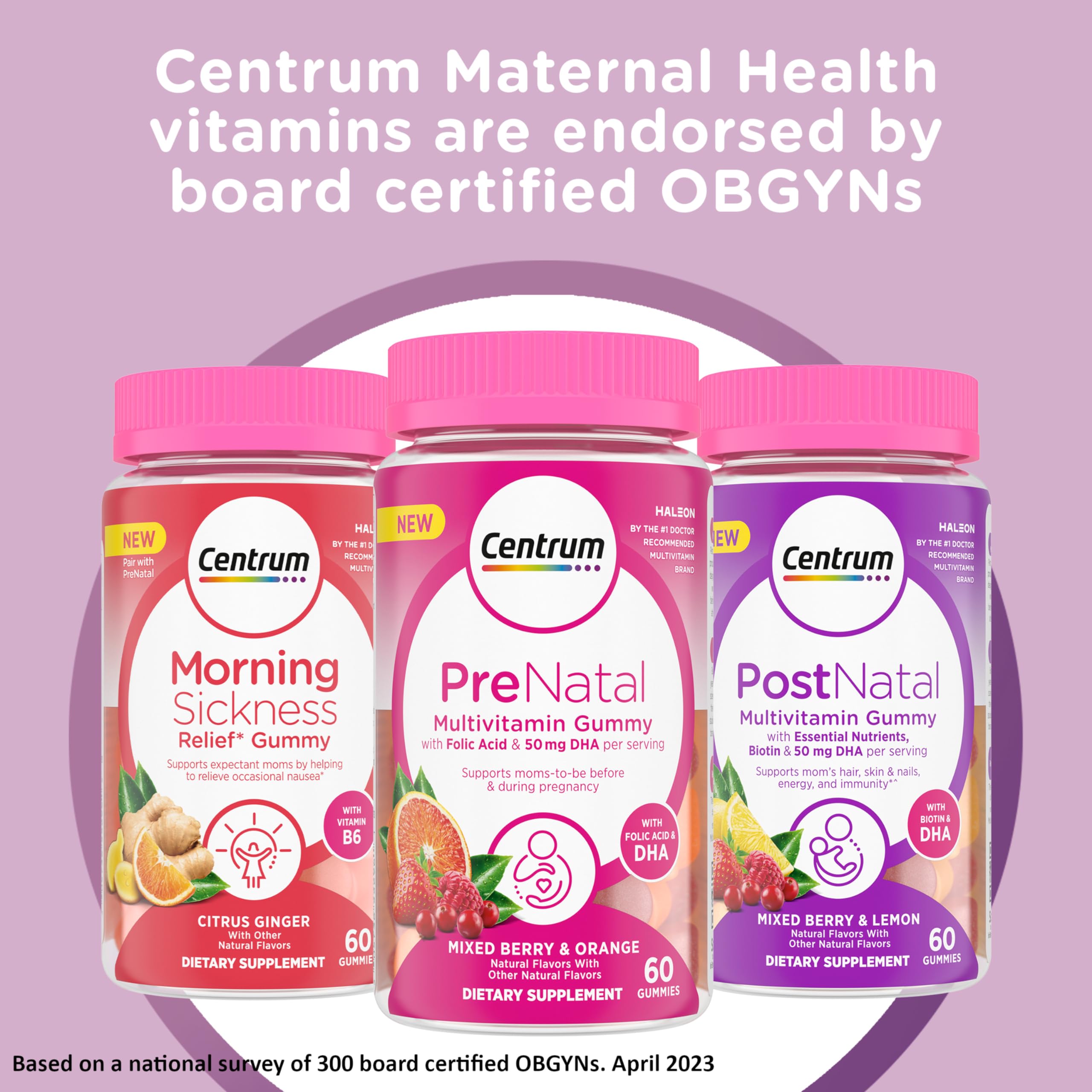 Centrum Prenatal Multivitamin Gummies with DHA and Folic Acid, Mixed Berry and Orange Flavors