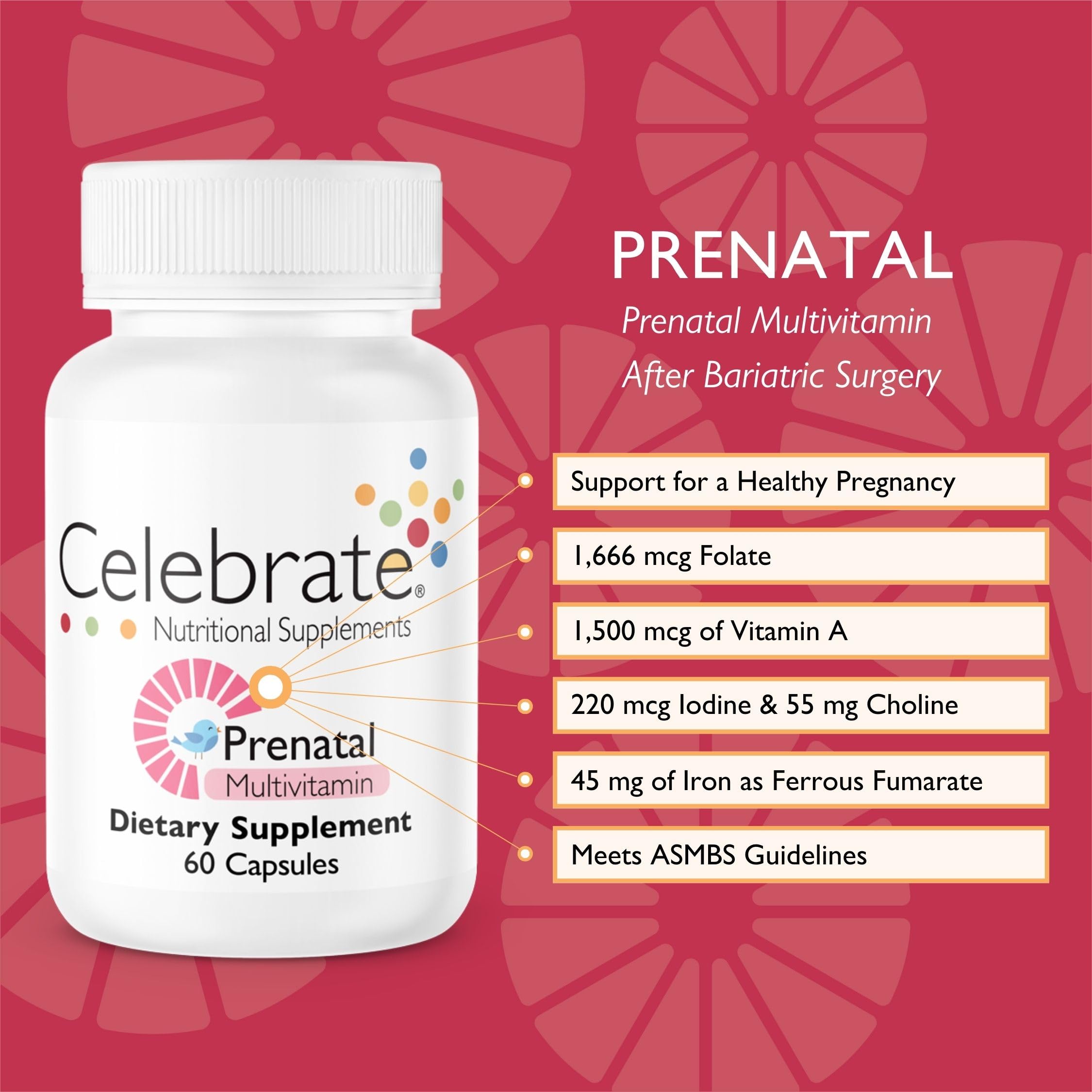 Celebrate Vitamins Bariatric Prenatal Multivitamin Capsules with Folate (Folic Acid), Vitamin A