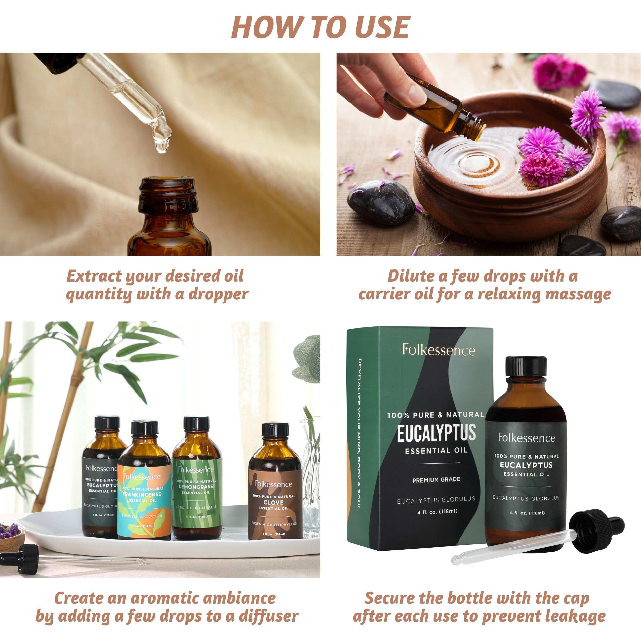 Folkulture Eucalyptus Essential Oil for Diffuser - 4 Fl Oz - 100% Pure, Natural and Undilluted Essential Oil