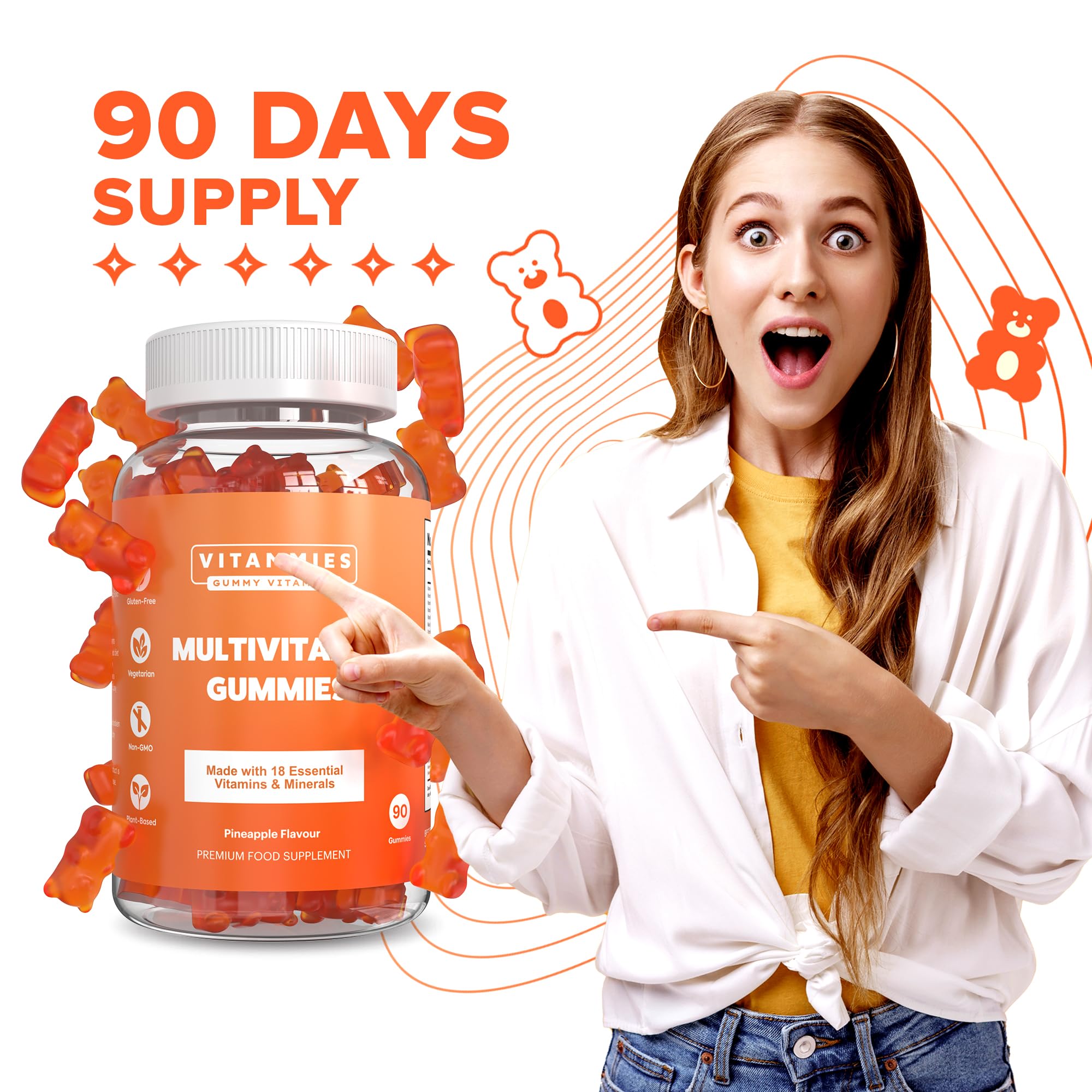 Multivitamin Gummies for Women & Men - 3 Months Supply - 18 Multivitamins & Minerals