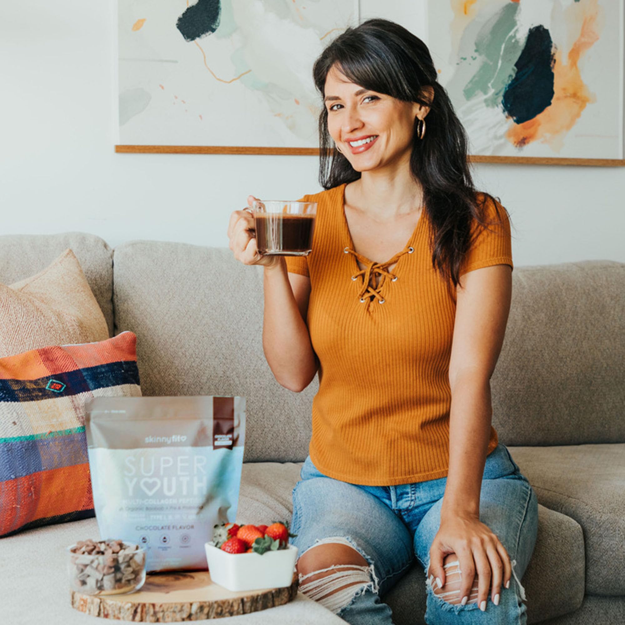 SkinnyFit Super Youth Chocolate Multi-Collagen Peptides + Probiotics, Baobab Fiber