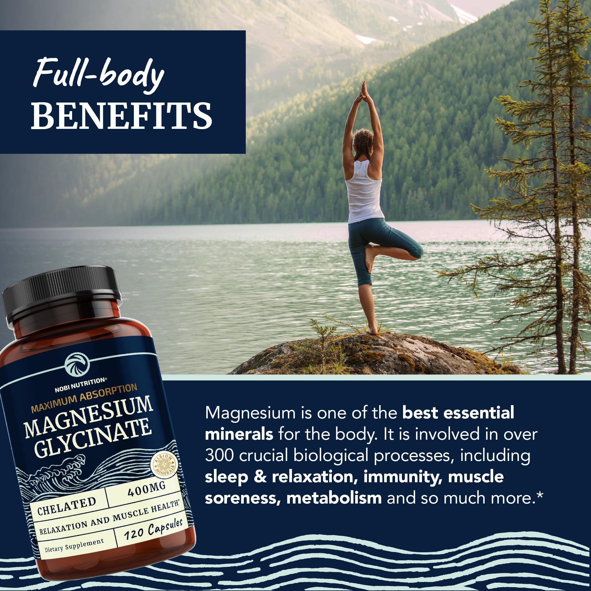 Magnesium Bisglycinate 400mg | Chelated Bisglycinate for Muscle Relaxation, Bones