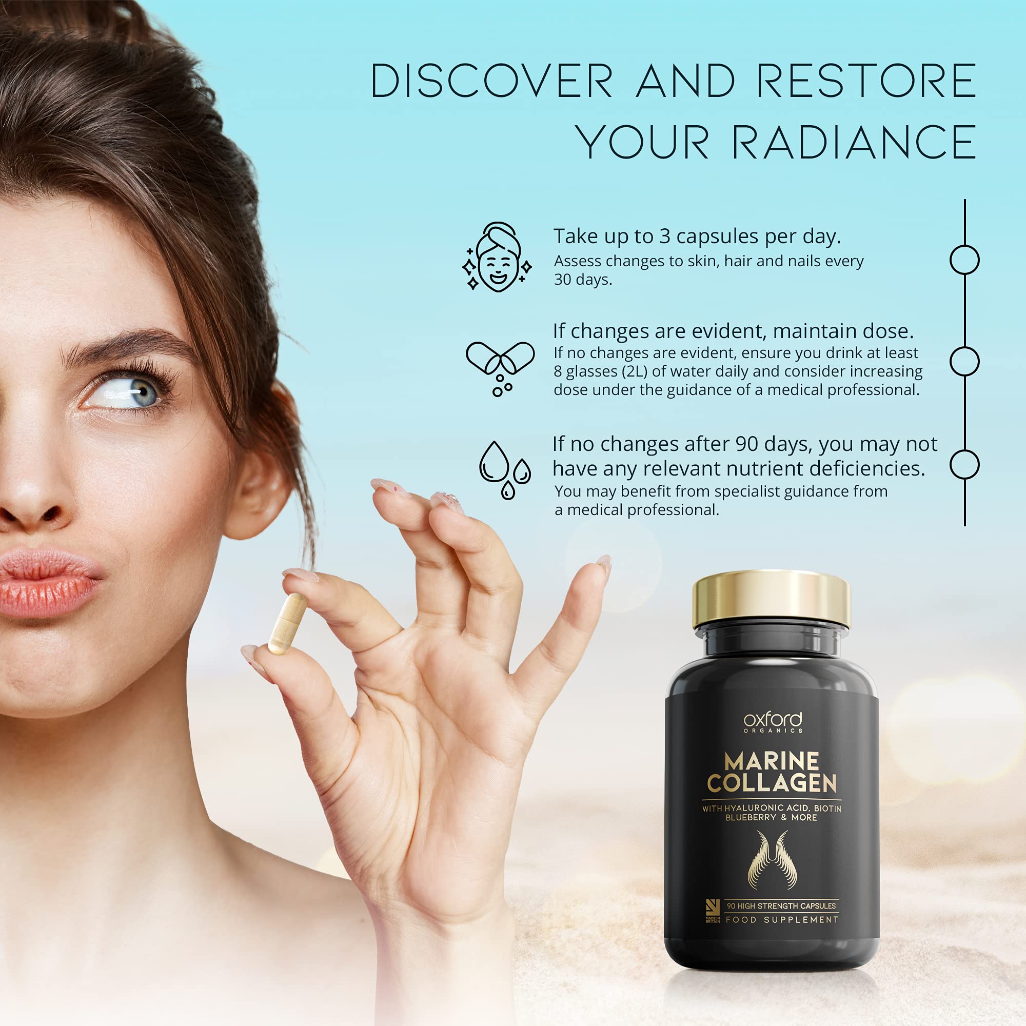 Advanced Marine Collagen Capsules | 1735mg Superfood & Vitamin Boosted Complex for Glowing Hair, Skin & Nails