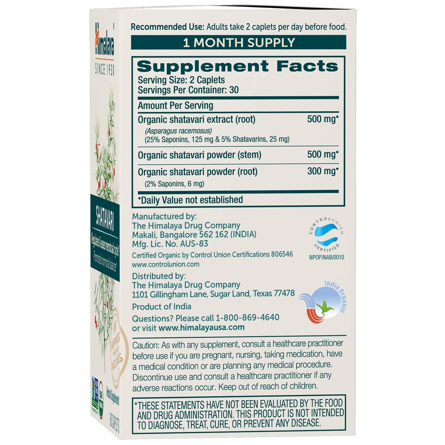 Himalaya Organic Shatavari for PMS, Menstrual Cramp Relief, Menopause Support, and Women's Health