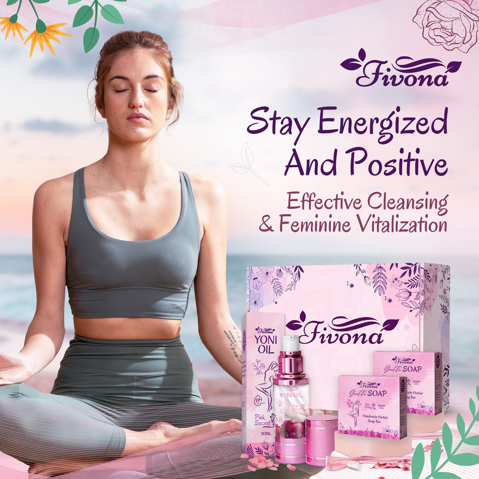 FIVONA 3 in 1 Set of Yoni Oil with 2 Yoni Soap Bars - Feminine pH Balanced Natural Vaginal Oil 30 ml