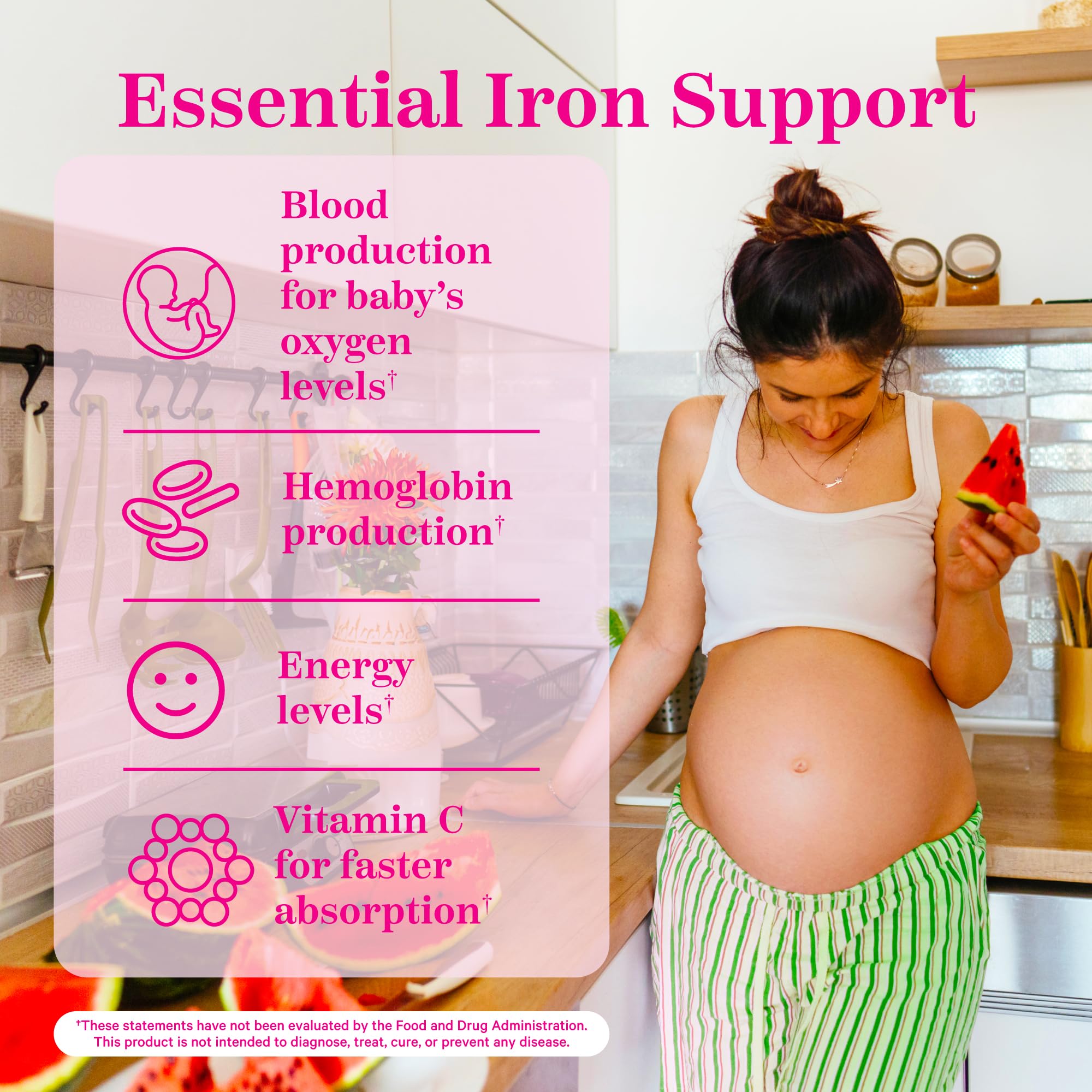 Pink Stork Prenatal Iron Supplement Gummies for Women - 20 mg Iron Gummy with Vitamin C